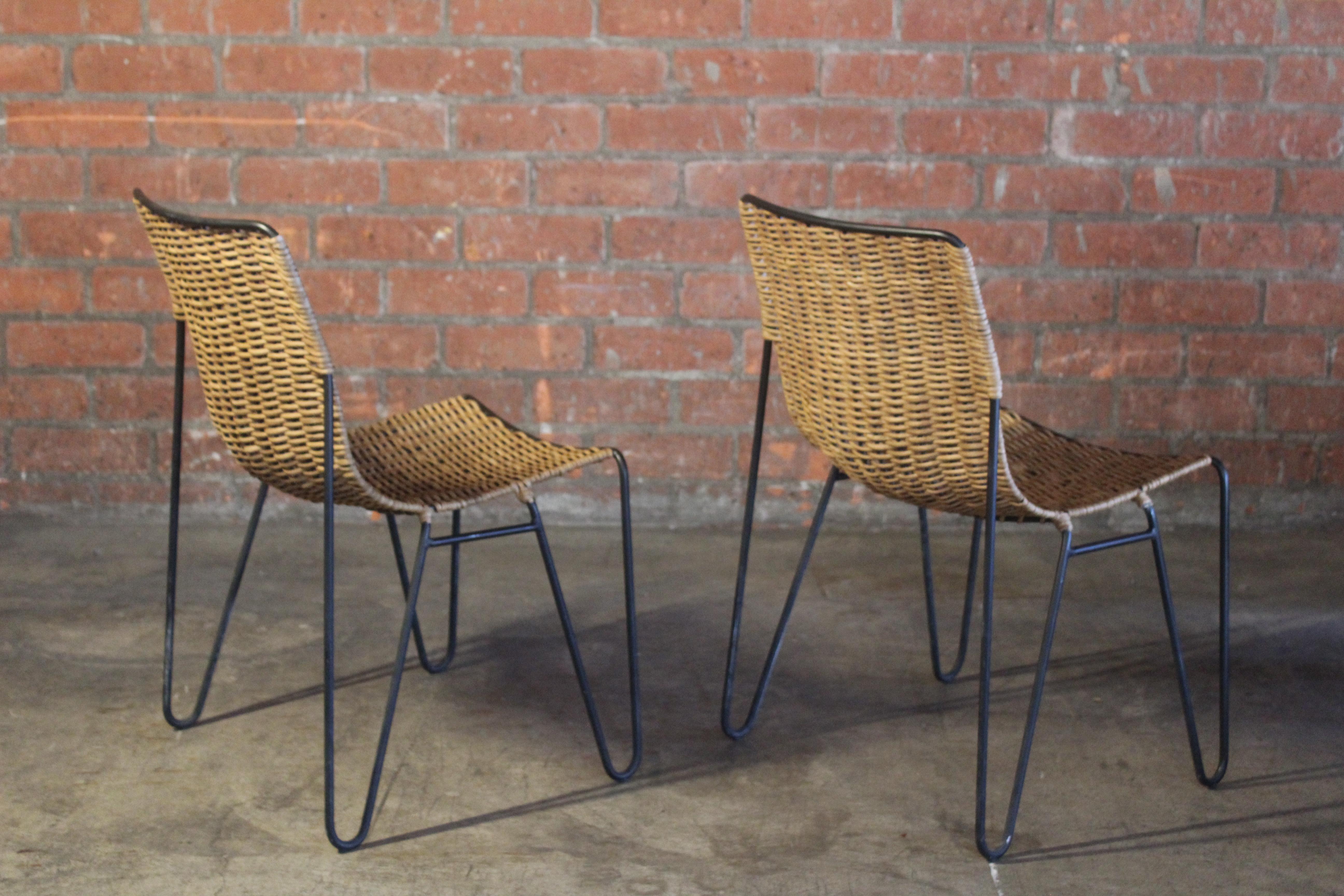 Pair of Wicker and Iron Side Chairs For Sale 12