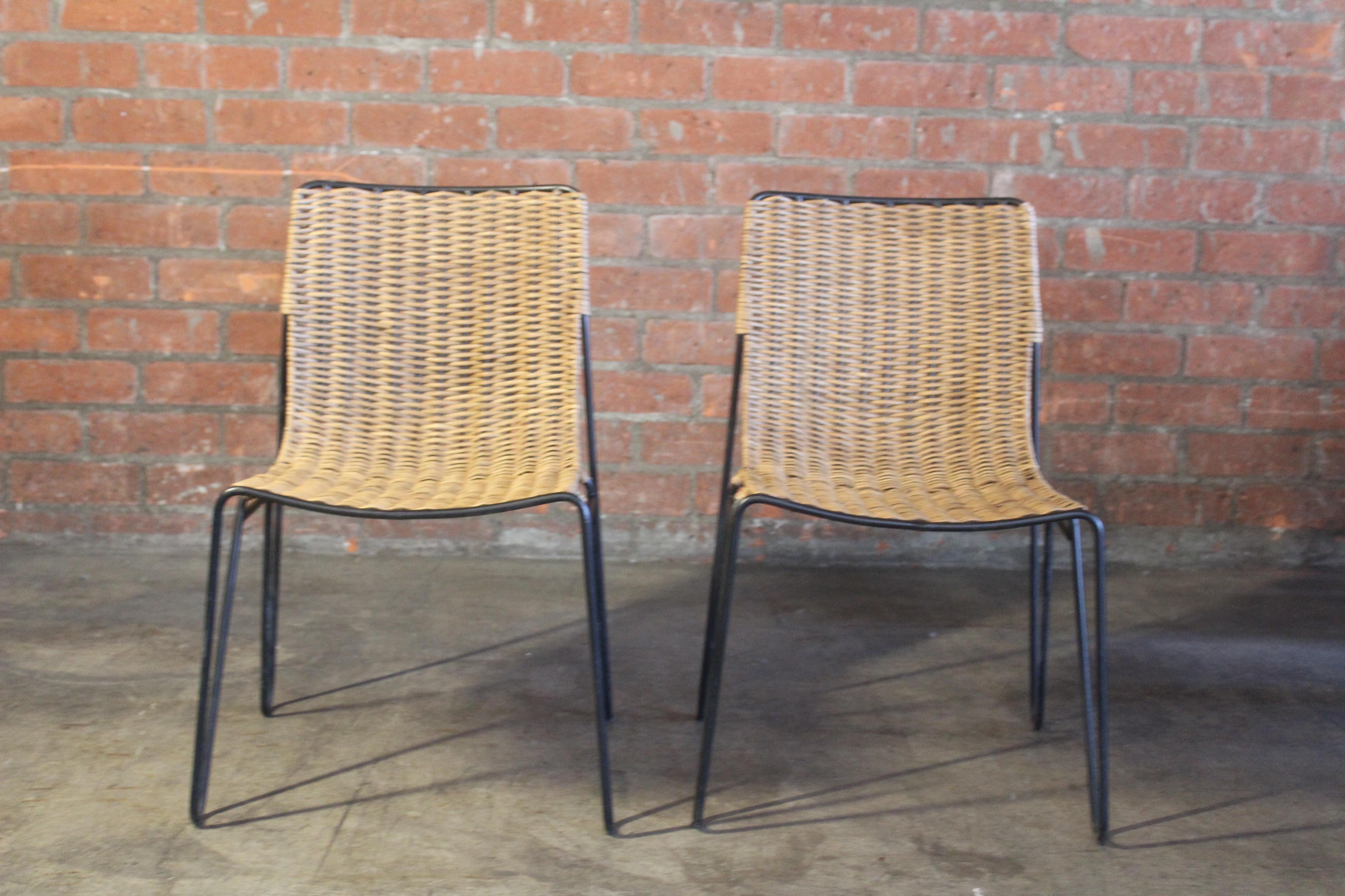 French Pair of Wicker and Iron Side Chairs For Sale