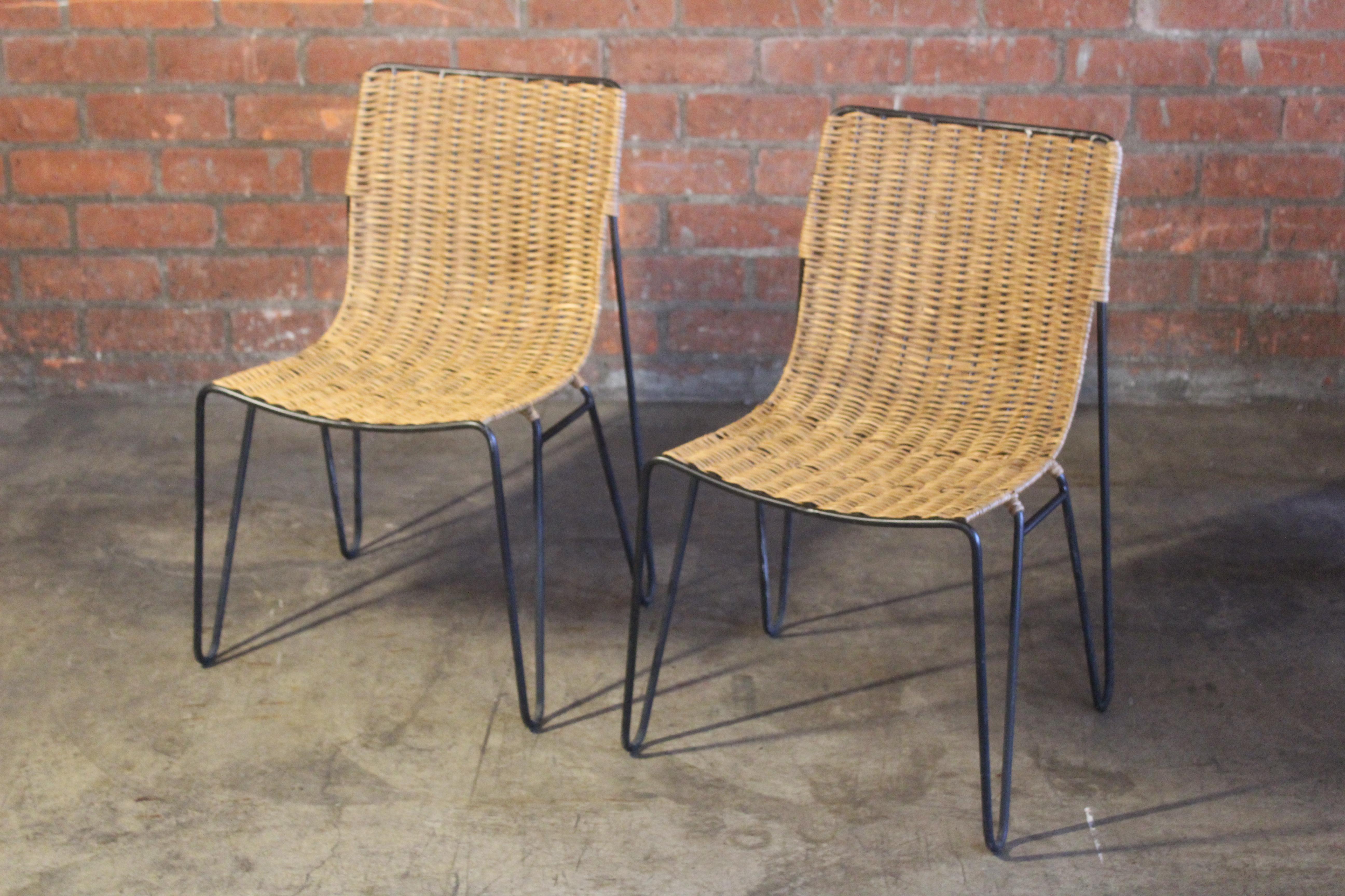 Mid-20th Century Pair of Wicker and Iron Side Chairs For Sale