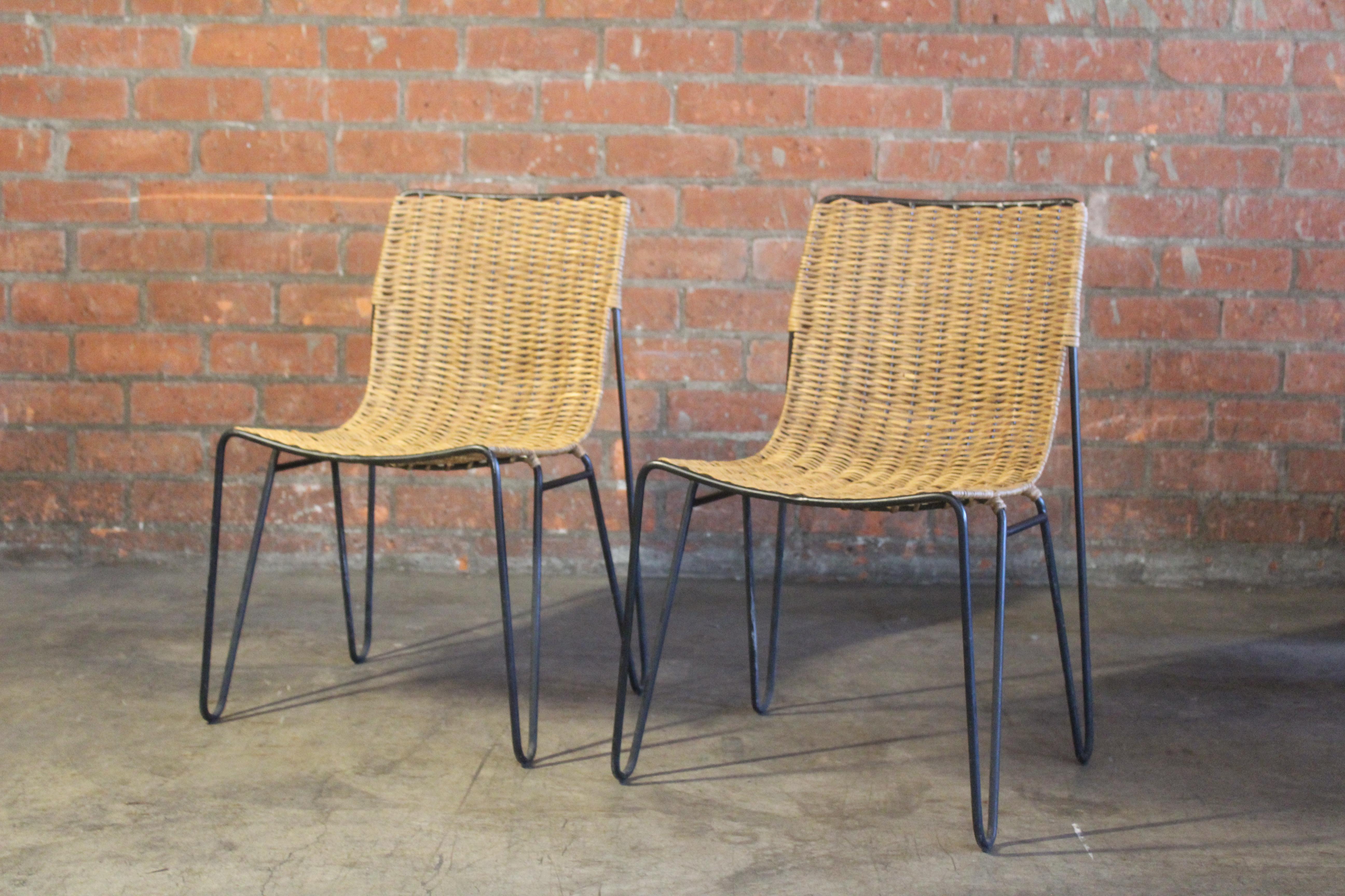 Pair of Wicker and Iron Side Chairs For Sale 1