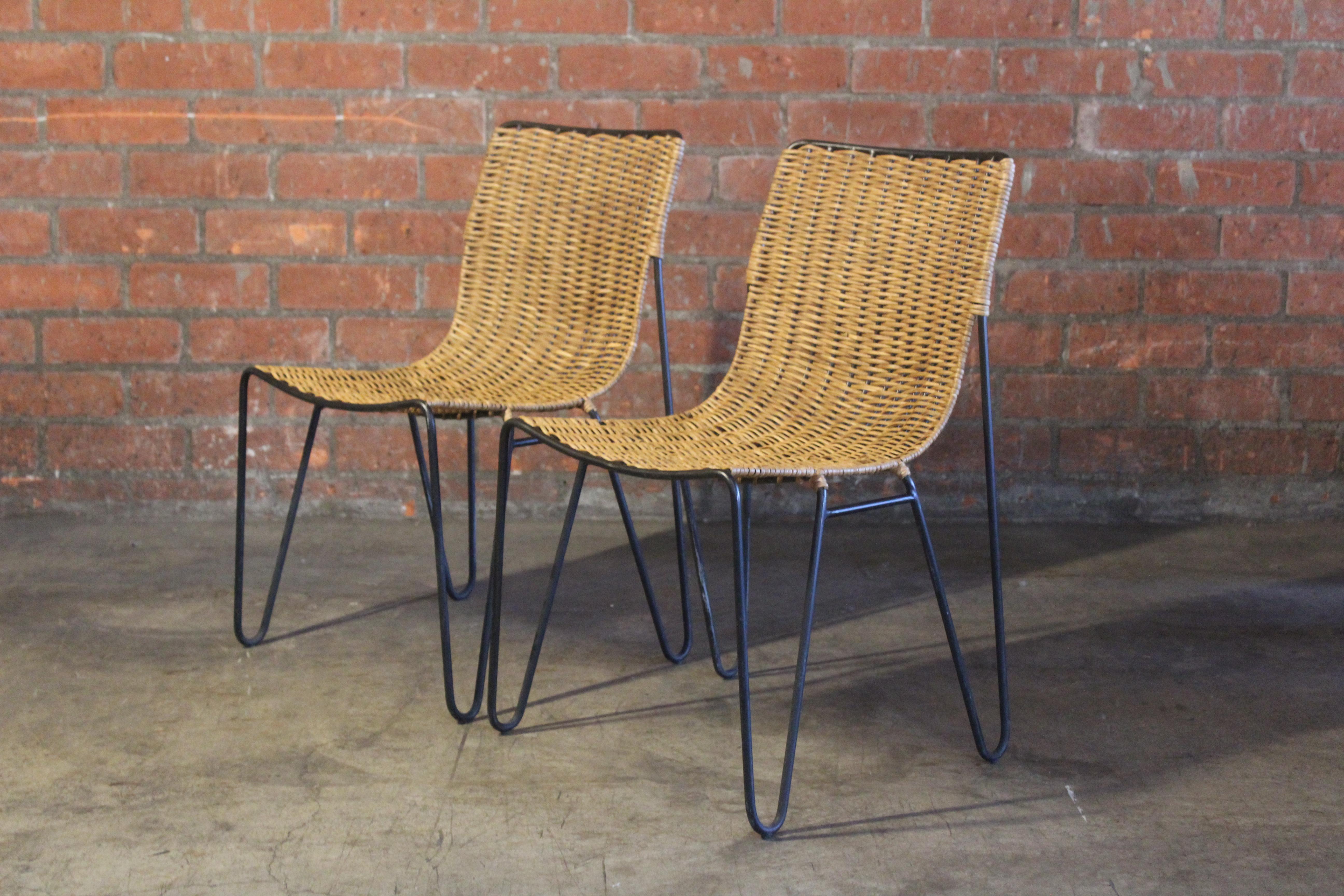 Pair of Wicker and Iron Side Chairs For Sale 2