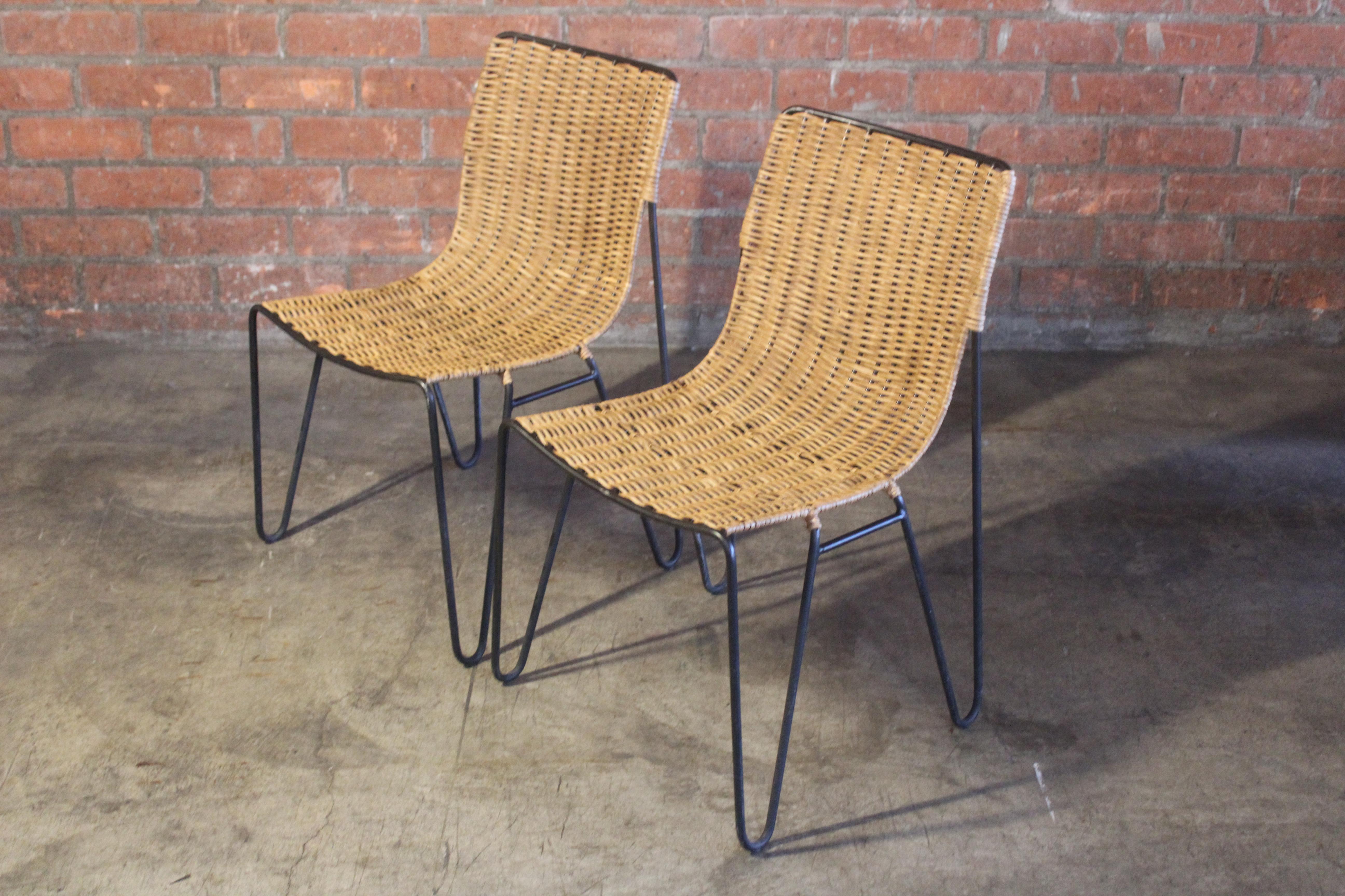 Pair of Wicker and Iron Side Chairs For Sale 3