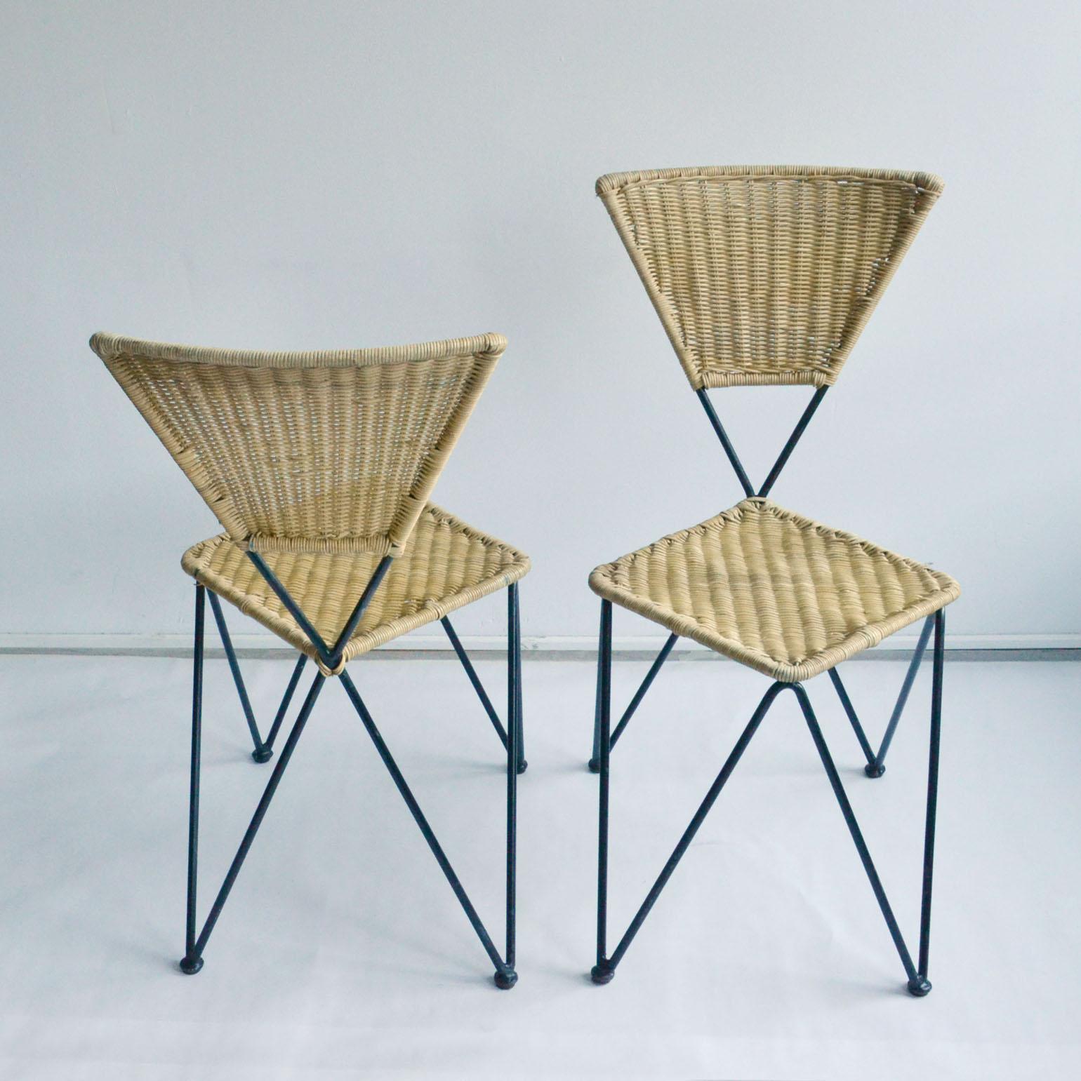Pair of Wicker and Metal Dining Chairs, Vienna, 1950 2