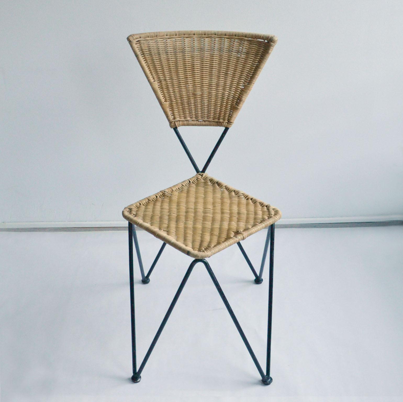 Steel Pair of Wicker and Metal Dining Chairs, Vienna, 1950