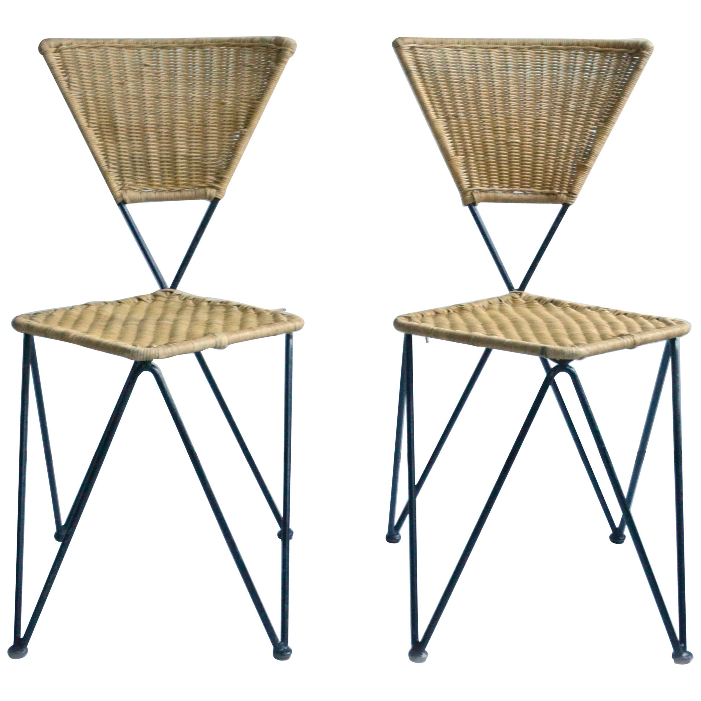 Pair of Wicker and Metal Dining Chairs, Vienna, 1950
