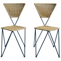 Pair of Wicker and Metal Dining Chairs, Vienna, 1950