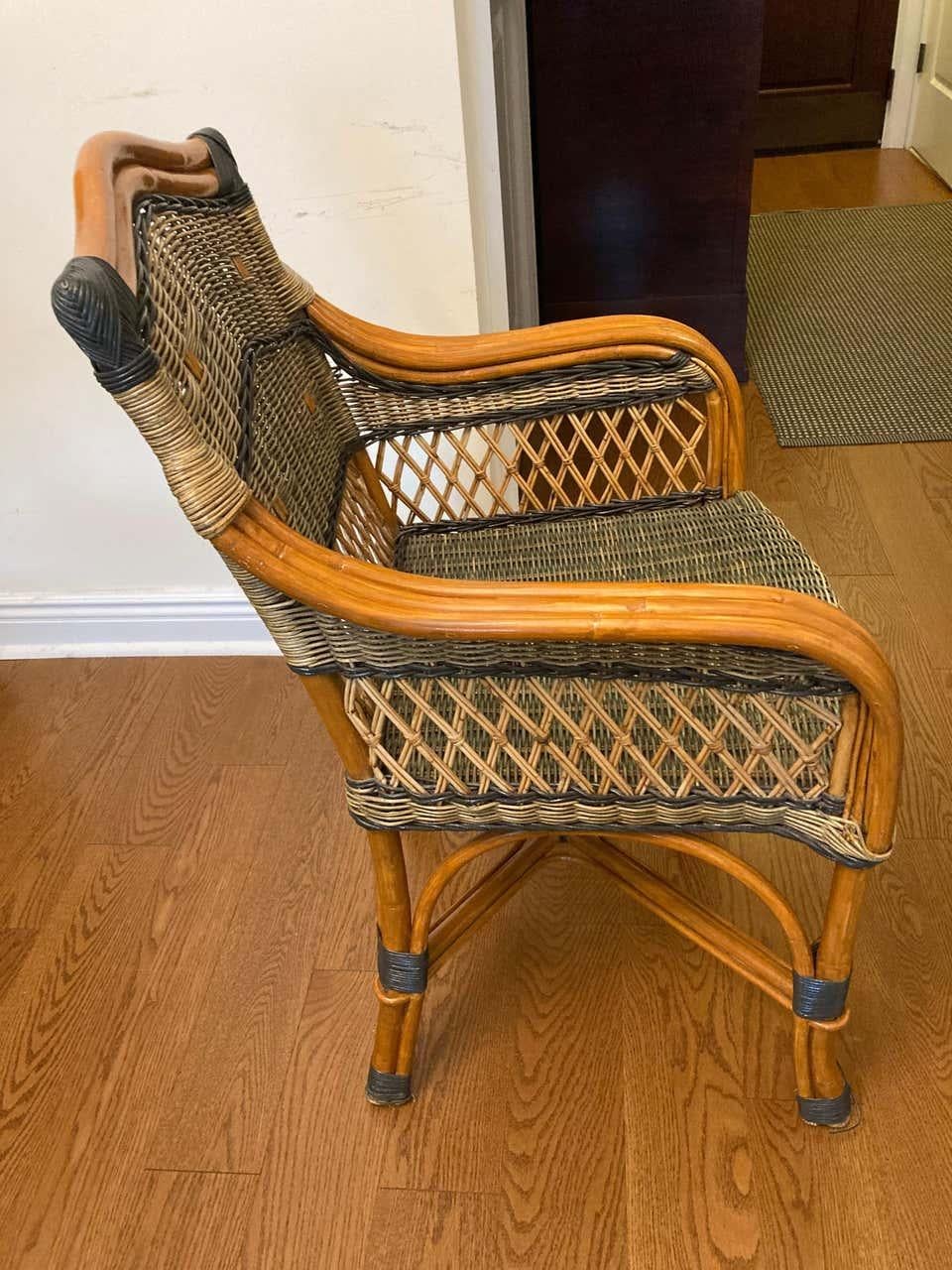 North American Pair of Wicker and Rattan Armchairs by Grange