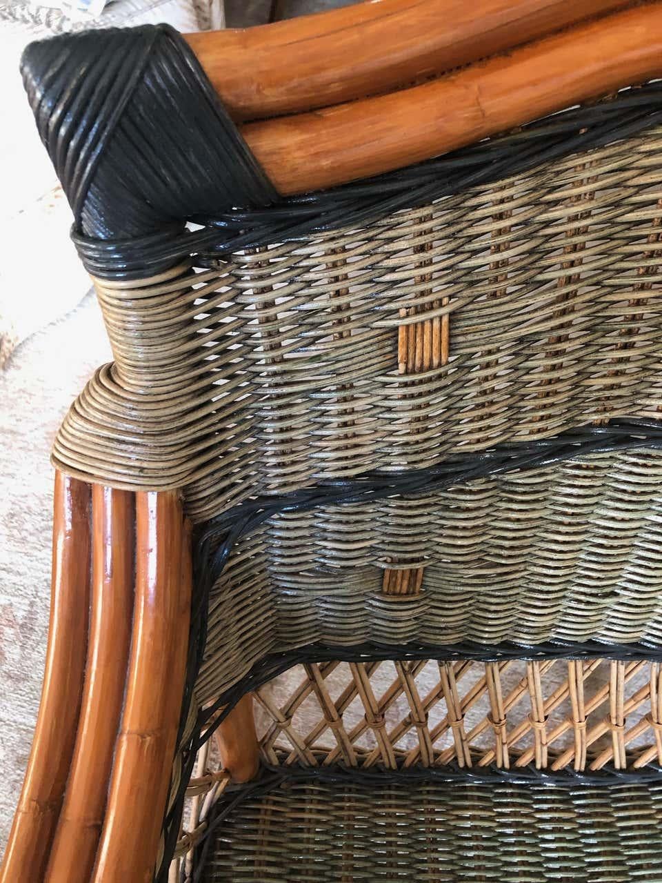 Pair of Wicker and Rattan Armchairs by Grange In Good Condition In Hopewell, NJ