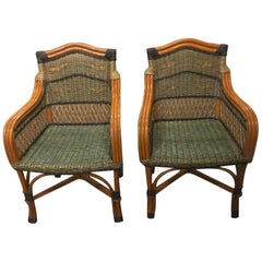 Pair of Wicker and Rattan Armchairs by Grange