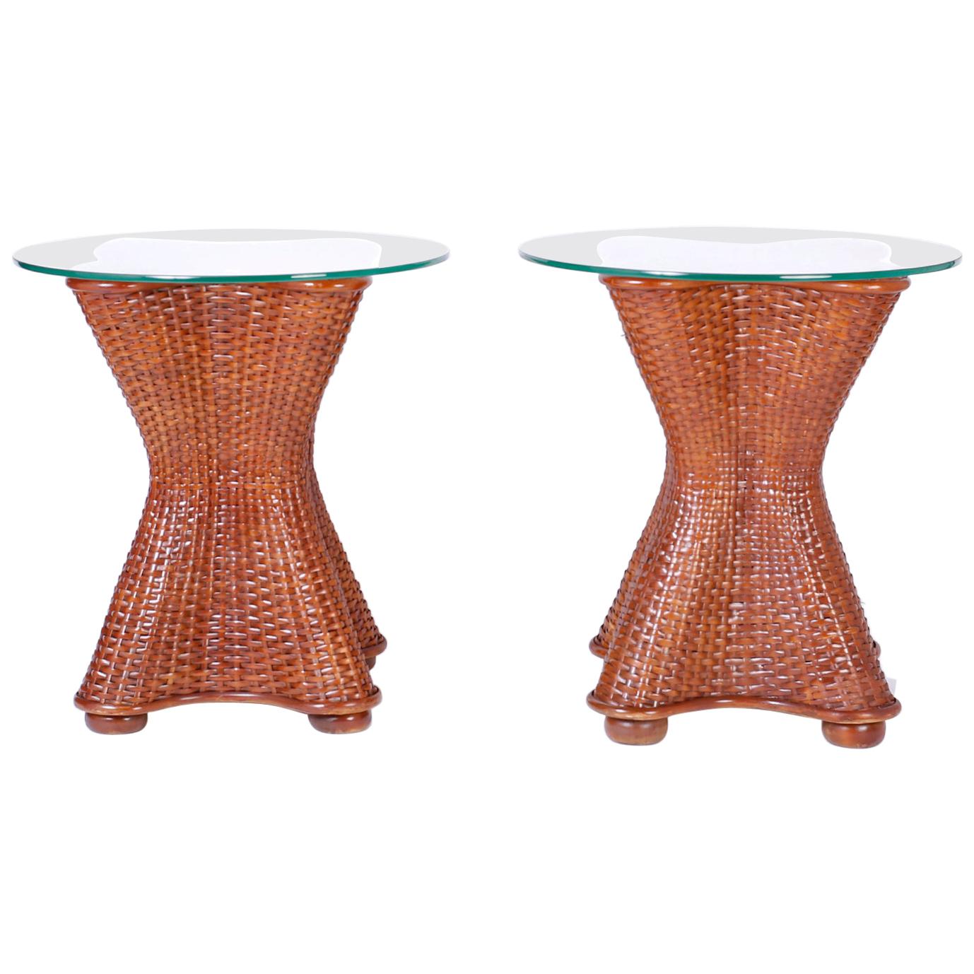 Pair of Wicker and Rattan Stands For Sale