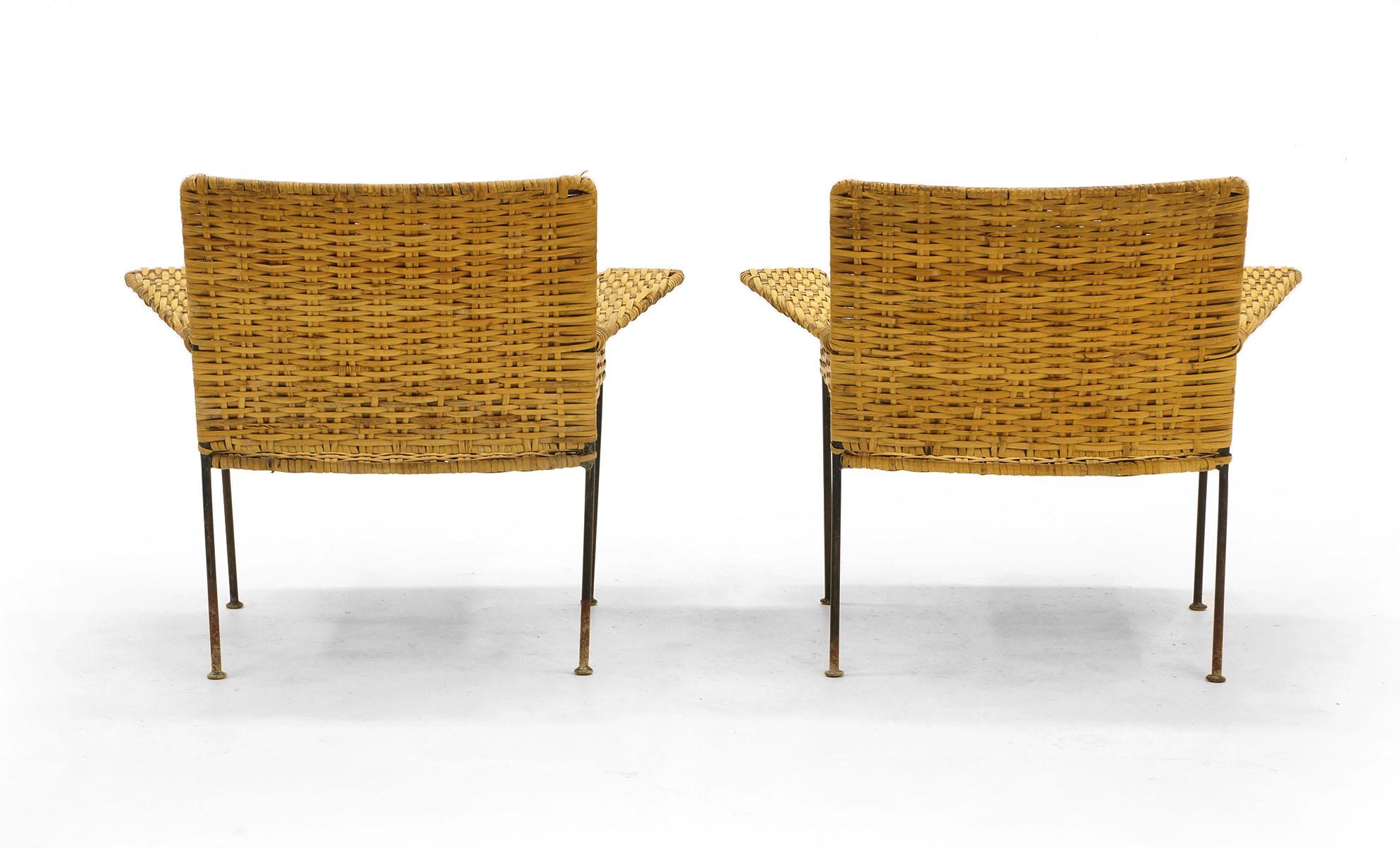 Mid-Century Modern Pair of Wicker and Wrought Iron Chairs by Van Keppel and Green, 1950s