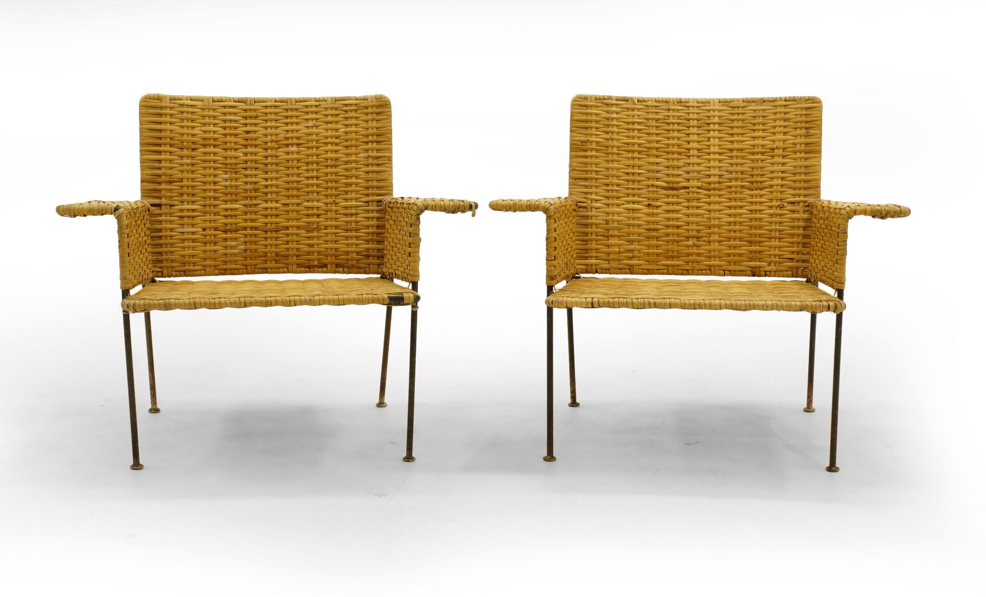 Pair of Wicker and Wrought Iron Chairs by Van Keppel and Green, 1950s In Good Condition In Kansas City, MO