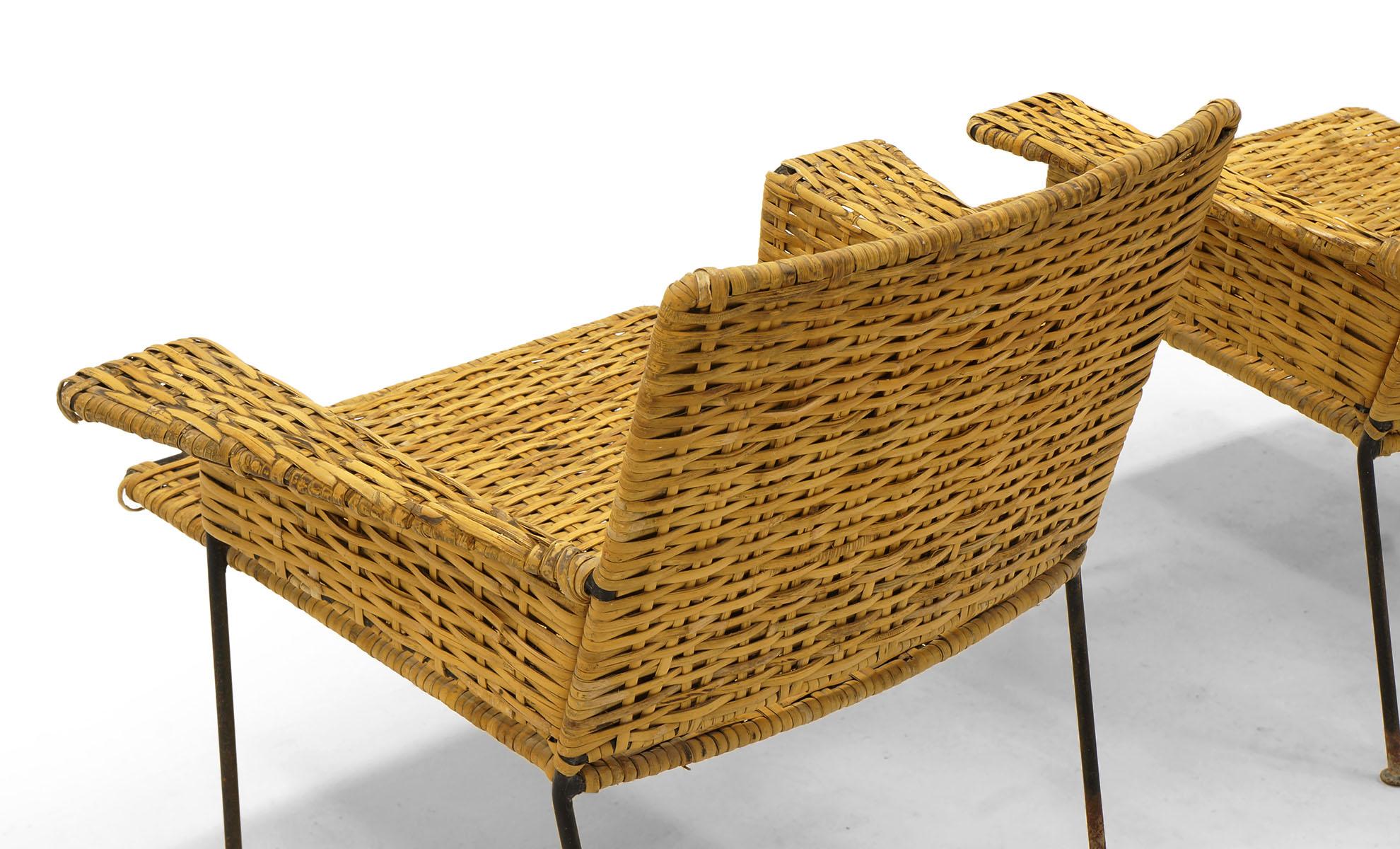 Mid-20th Century Pair of Wicker and Wrought Iron Chairs by Van Keppel and Green, 1950s