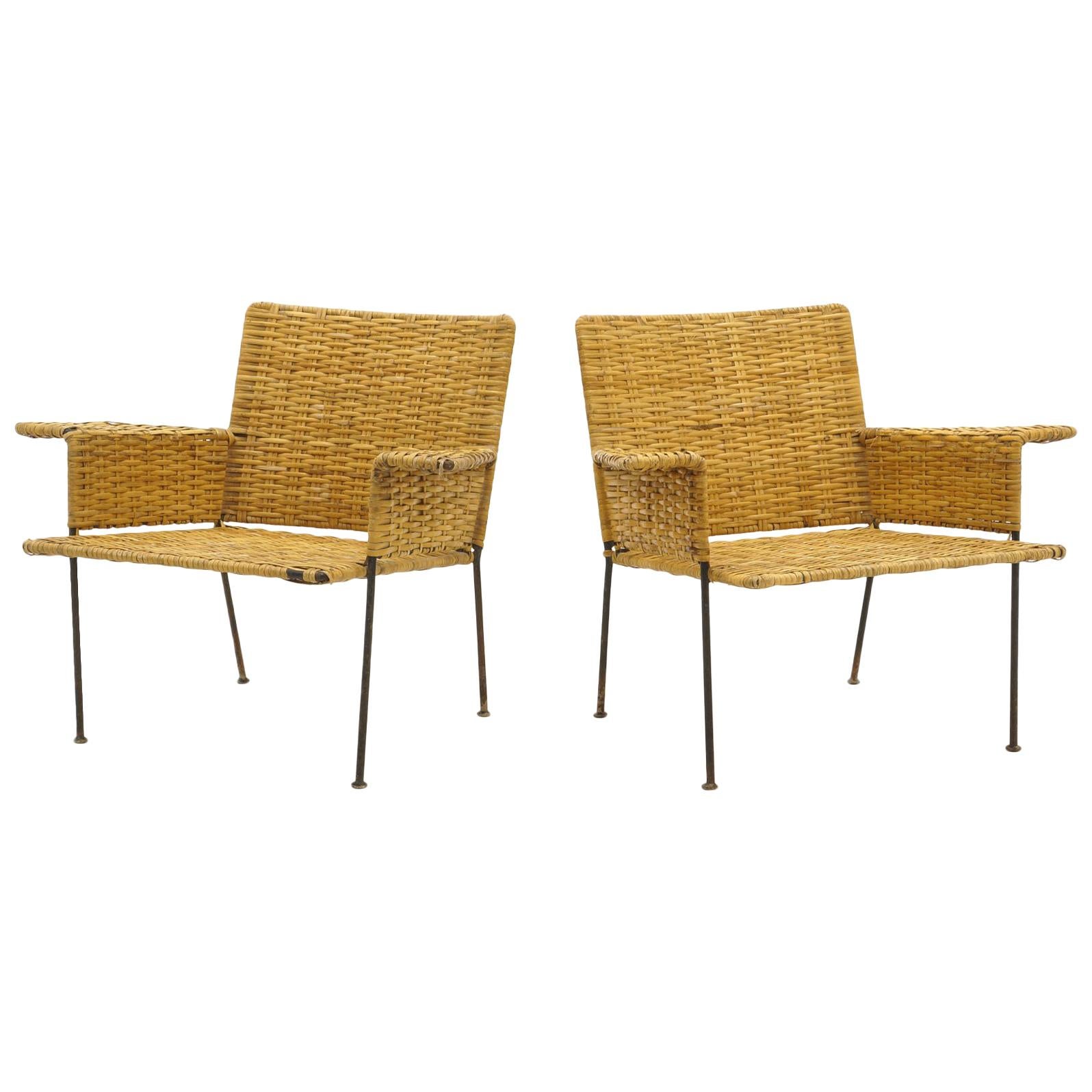 Pair of Wicker and Wrought Iron Chairs by Van Keppel and Green, 1950s