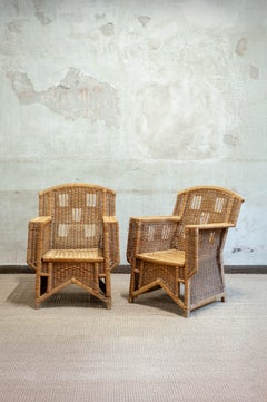 Pair of Wicker Armchairs, Ascona Model By Vivai del Sud - 1970s