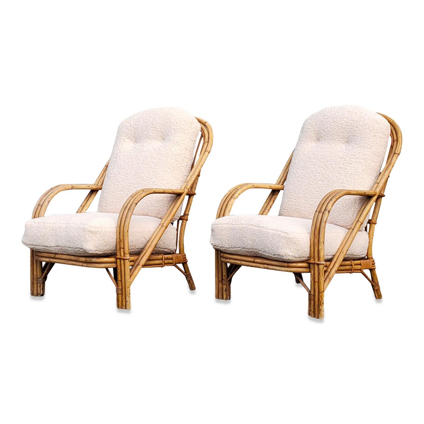 Mid-Century Modern Pair of Wicker Armchairs by Audoux Minnet, France, 1960s