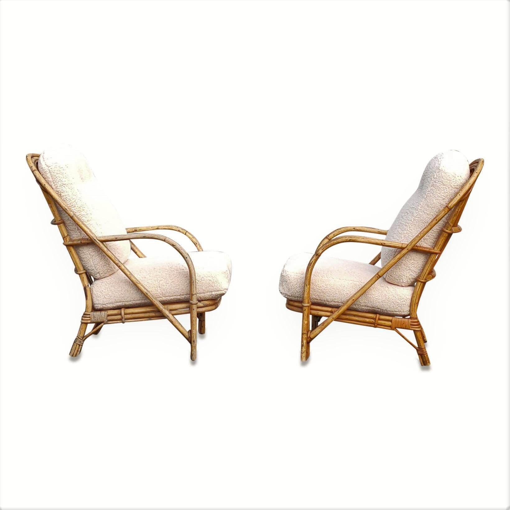 Mid-20th Century Pair of Wicker Armchairs by Audoux Minnet, France, 1960s