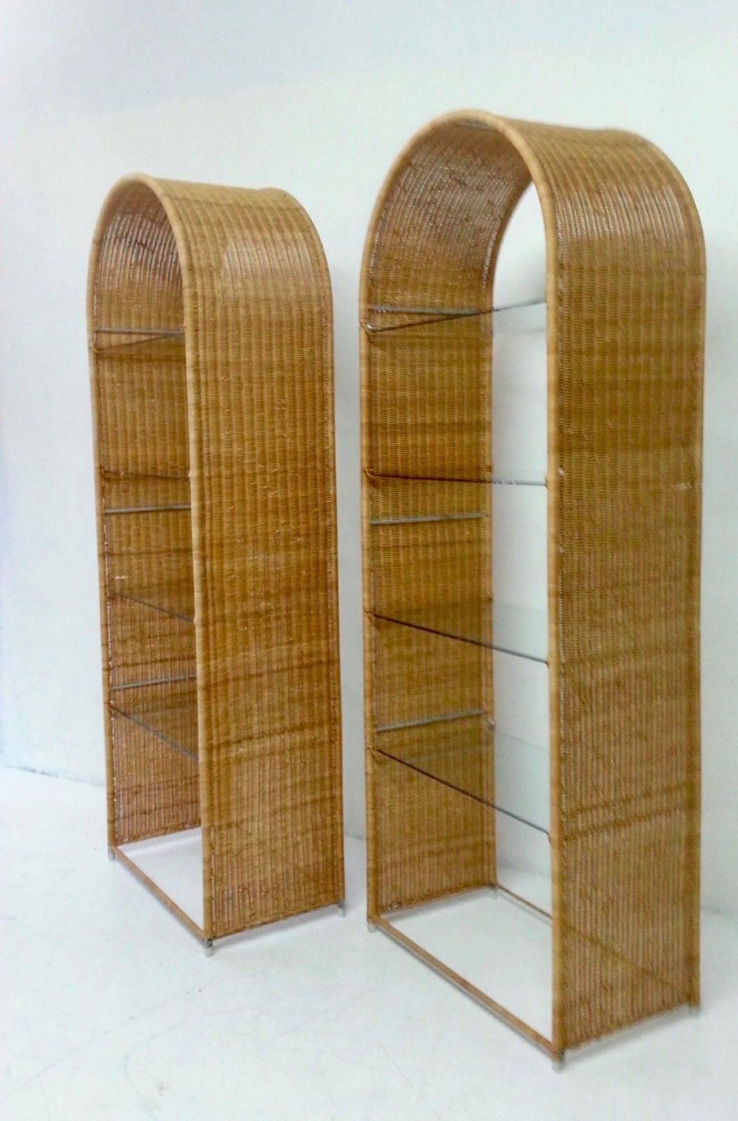 American Pair of Wicker Bookshelves by Danny Ho Fong for Tropi-Cal