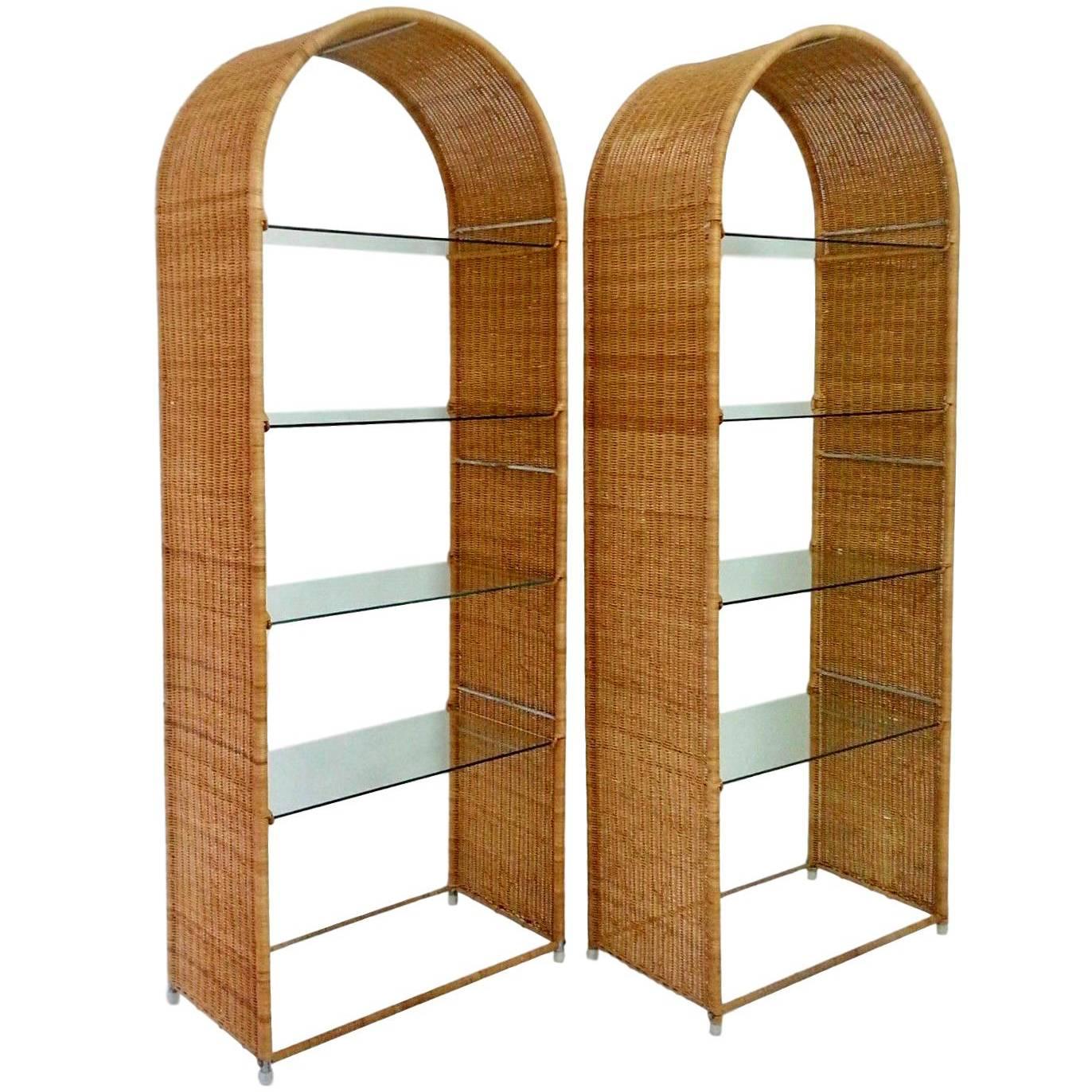 Pair of Wicker Bookshelves by Danny Ho Fong for Tropi-Cal