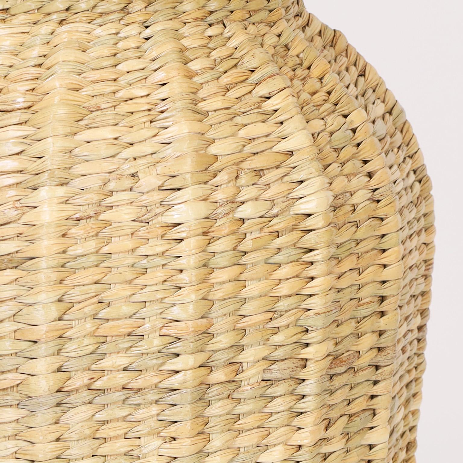 Hand-Woven Pair of Wicker Bottle Form Table Lamps from the FS Flores Collection For Sale