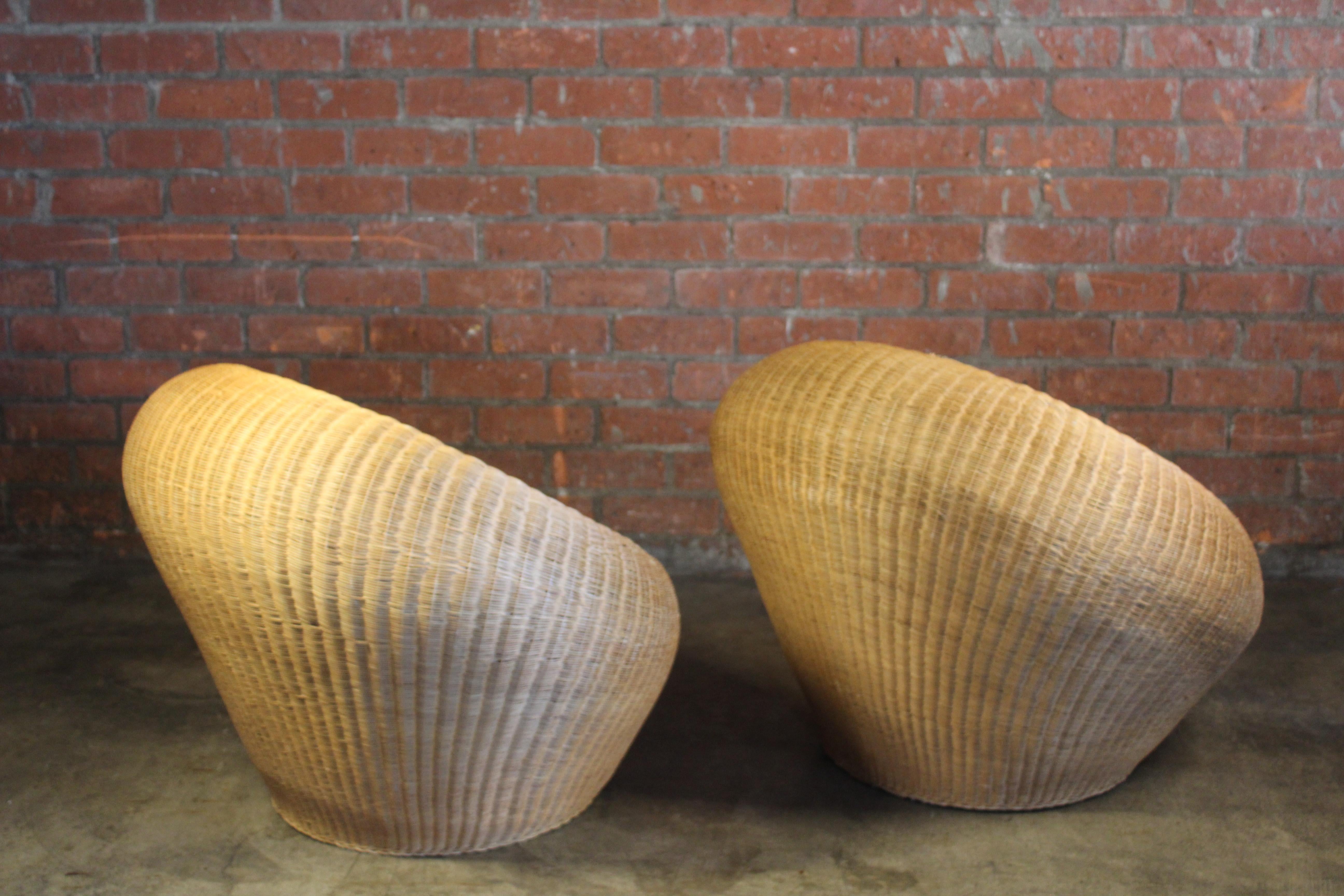 Pair of Wicker Chairs by Isamu Kenmochi, Japan, 1970s For Sale at