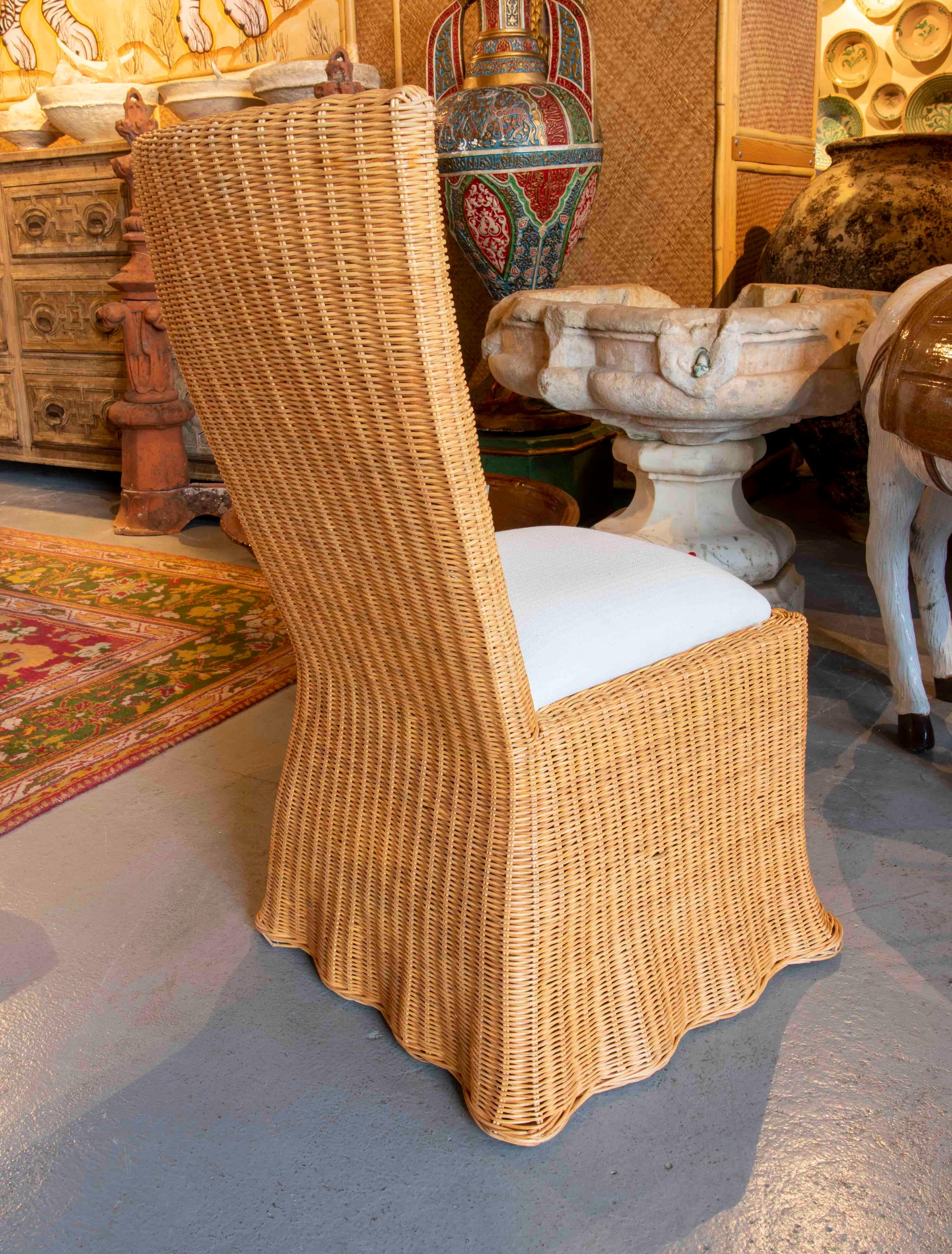 Pair of Wicker Chairs with Wavy Shapes and White Cushions 1