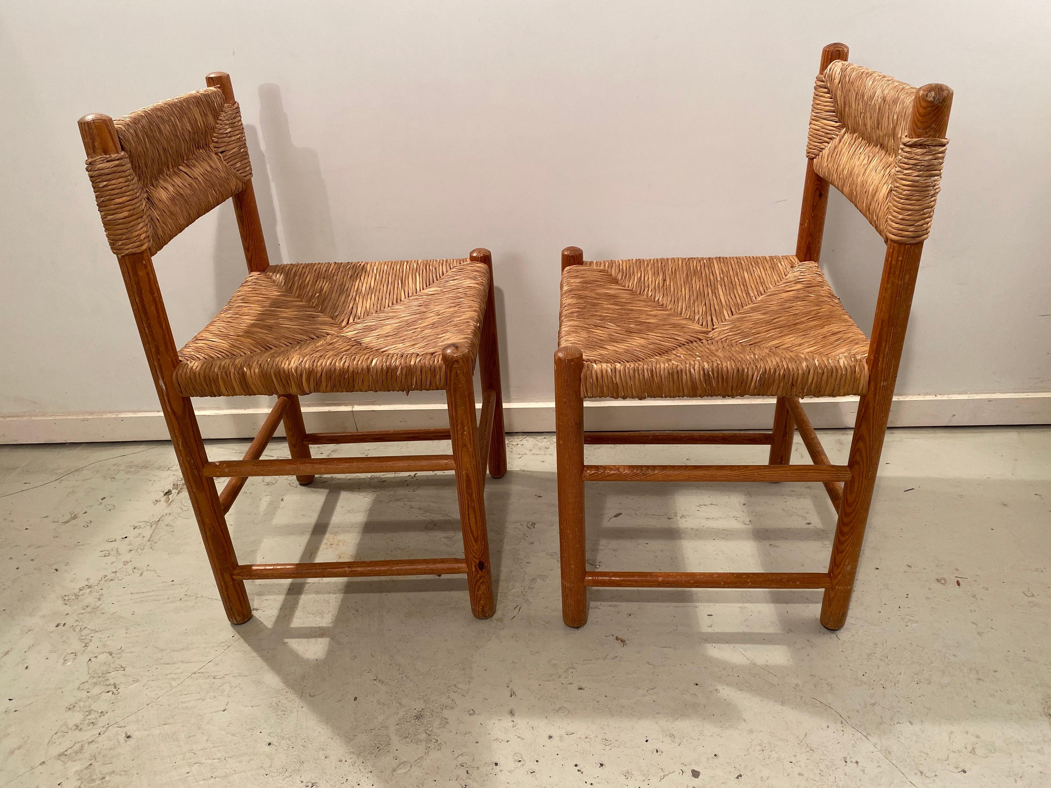 French Pair of Wicker Dordogne Chairs by Charlotte Perriand for Sentou, 1950s For Sale