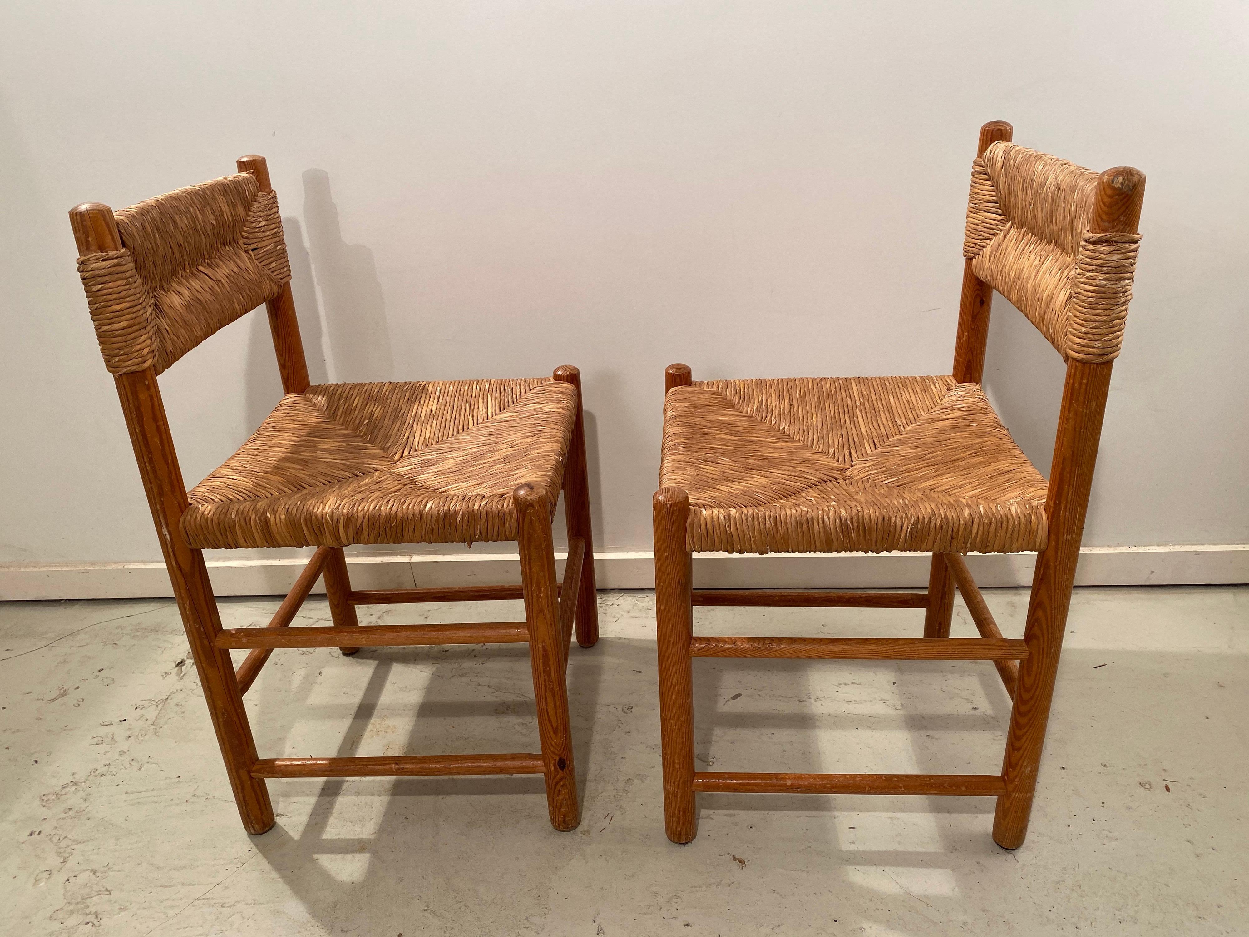 Mid-20th Century Pair of Wicker Dordogne Chairs by Charlotte Perriand for Sentou, 1950s For Sale