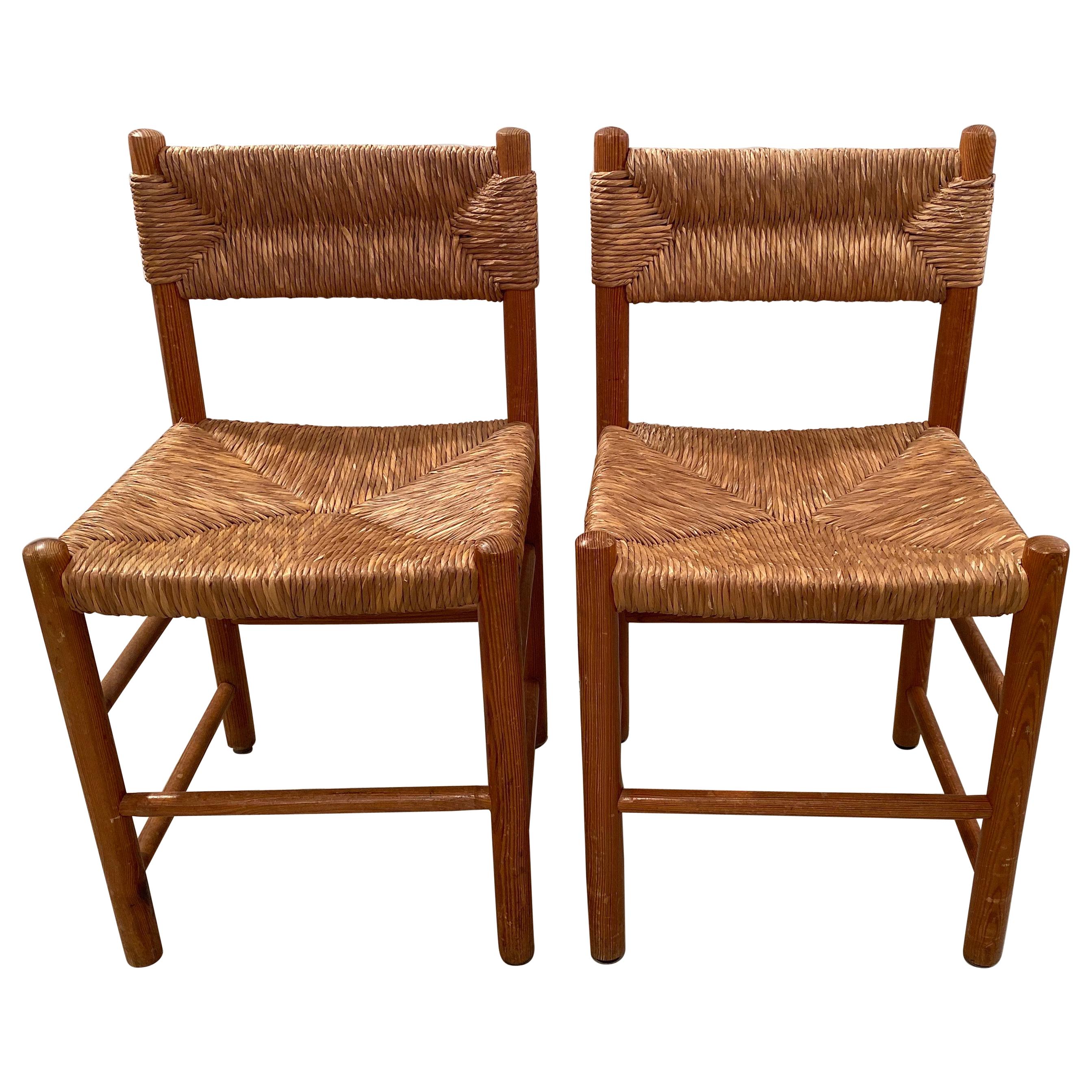 Pair of Wicker Dordogne Chairs by Charlotte Perriand for Sentou, 1950s For Sale