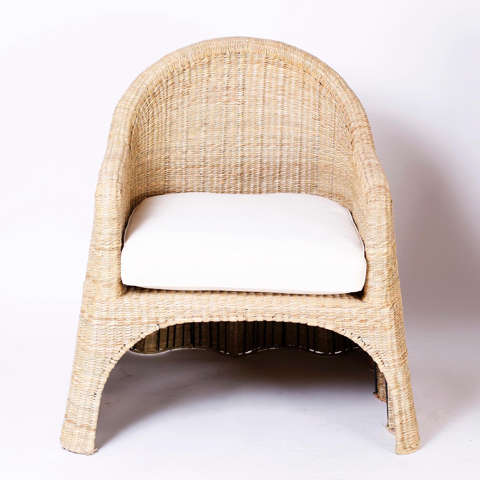 Mexican Wicker Drapery Ghost Armchairs with Open Fronts, Priced Individually