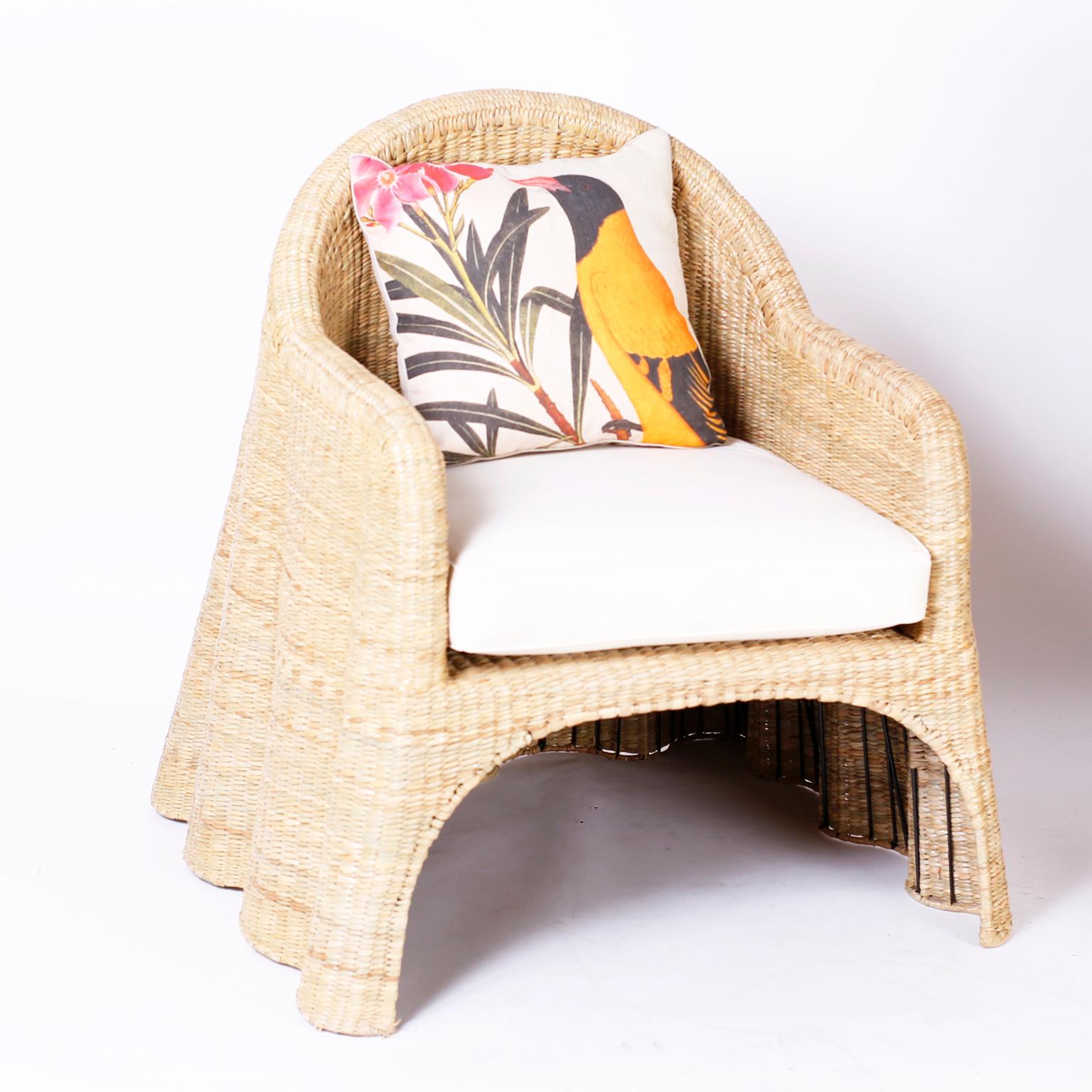 Wicker Drapery Ghost Armchairs with Open Fronts, Priced Individually In New Condition In Palm Beach, FL