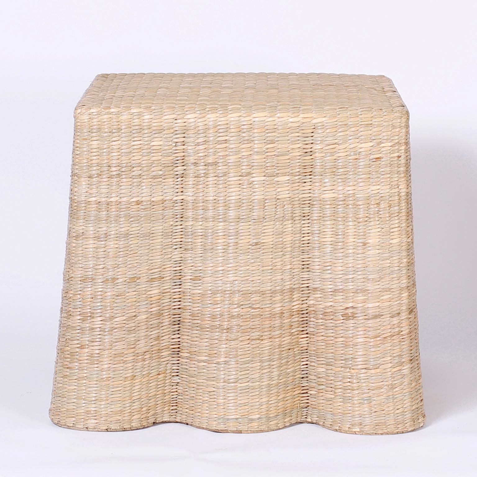 Mexican Pair of Wicker Drapery Ghost End Tables or Stands from the FS Flores Collection
