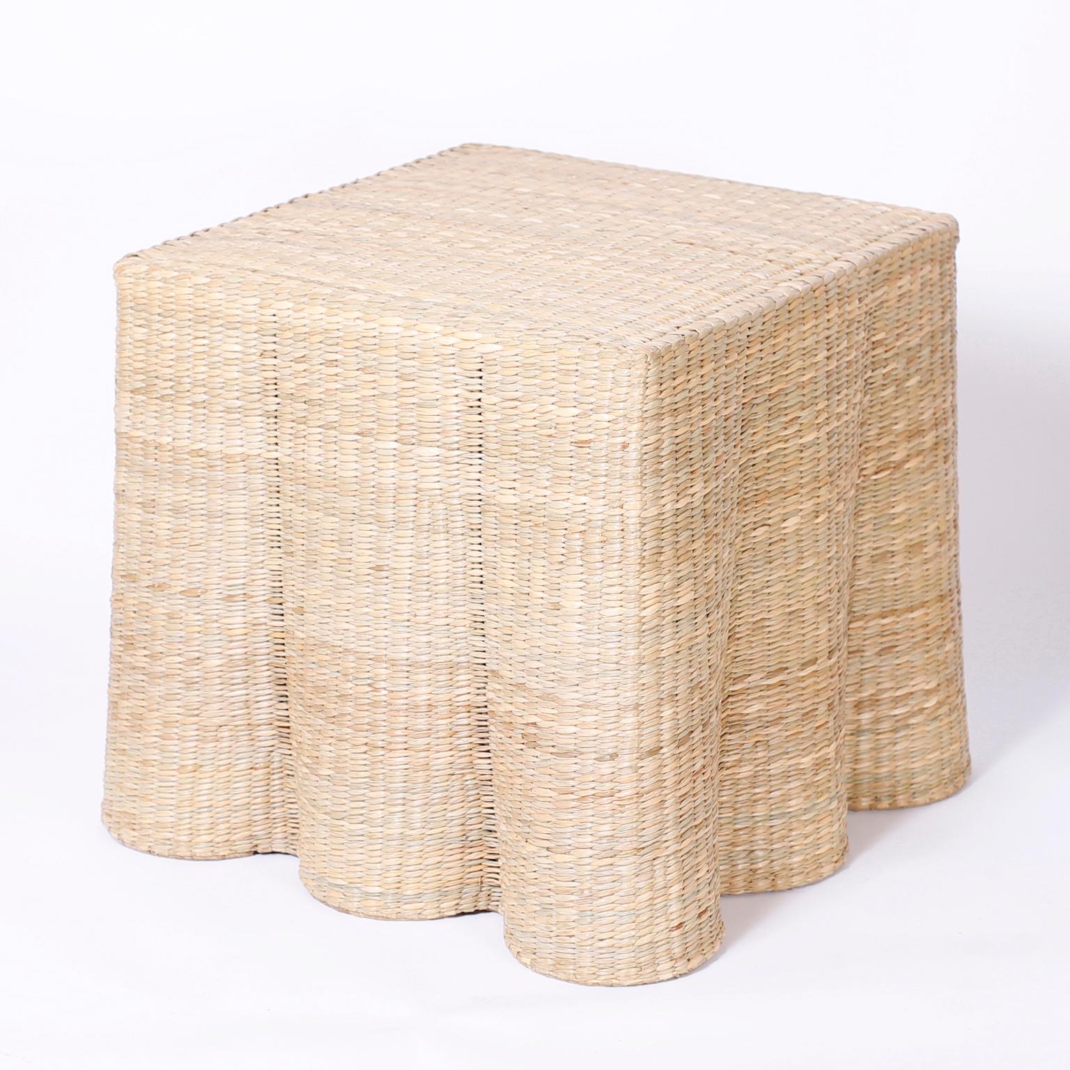 Hand-Crafted Pair of Wicker Drapery Ghost End Tables or Stands from the FS Flores Collection