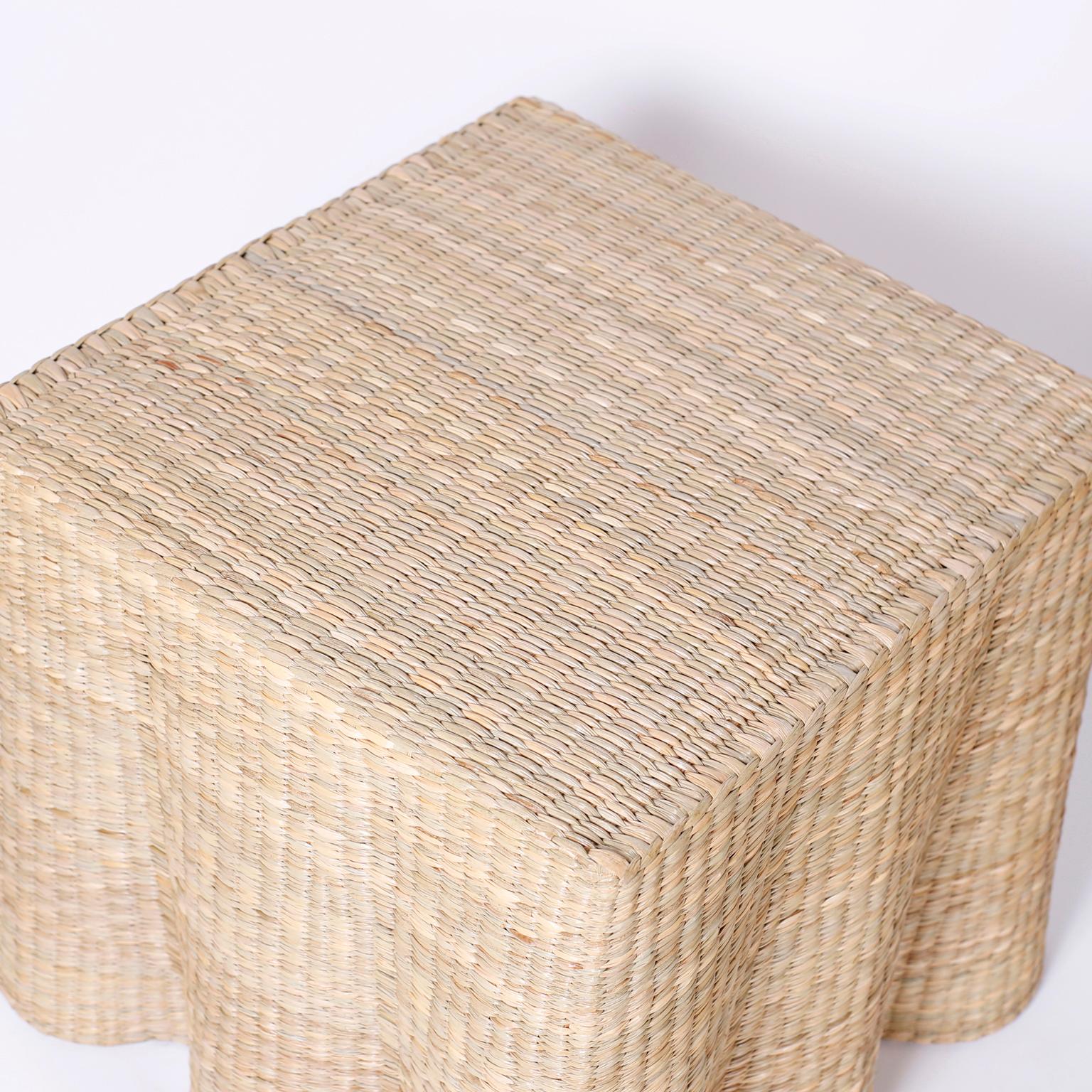 Pair of Wicker Drapery Ghost End Tables or Stands from the FS Flores Collection In New Condition In Palm Beach, FL