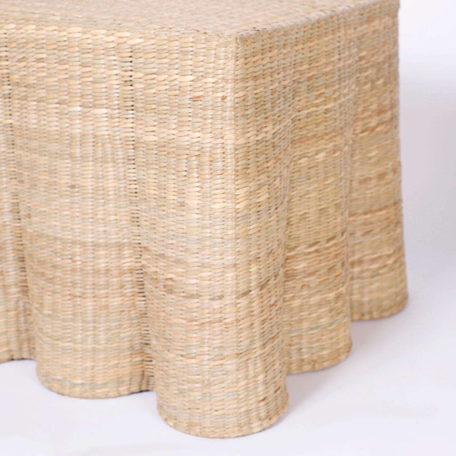 Pair of Wicker Drapery Ghost End Tables or Stands from the FS Flores Collection 1