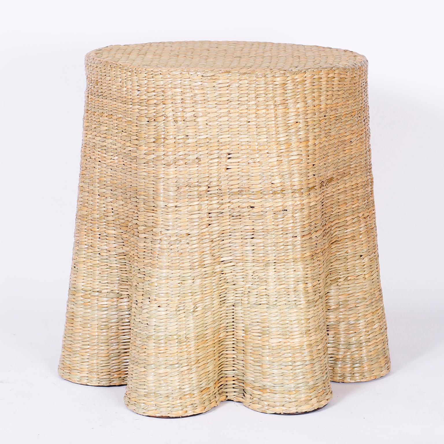 Pair of handmade wicker drapery ghost stands crafted in woven reed over a sturdy metal frame, in the Mario Lopez Torres manner, with the highest quality and perfect proportions from the FS Flores Collection exclusively designed and sold by F. S.
