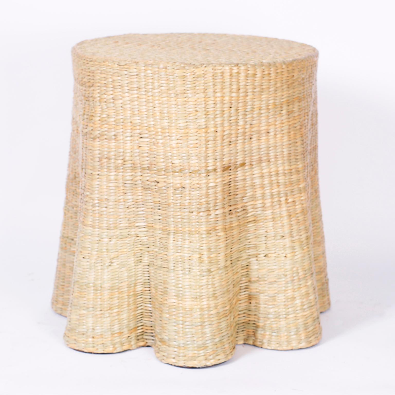 British Colonial Pair of Wicker Drapery Ghost Tables or Stands from the FS Flores Collection