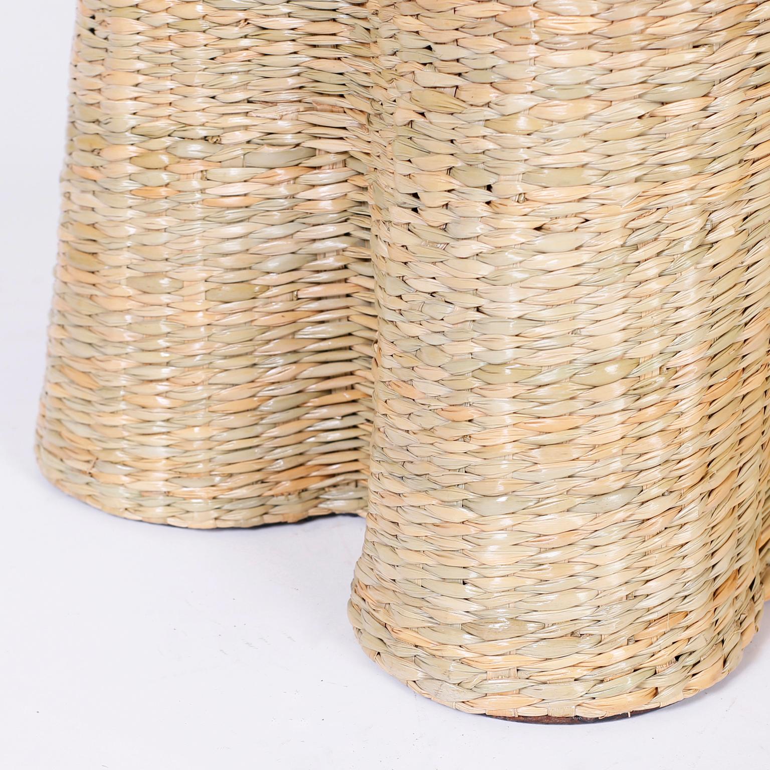 Pair of Wicker Drapery Ghost Tables or Stands from the FS Flores Collection 1