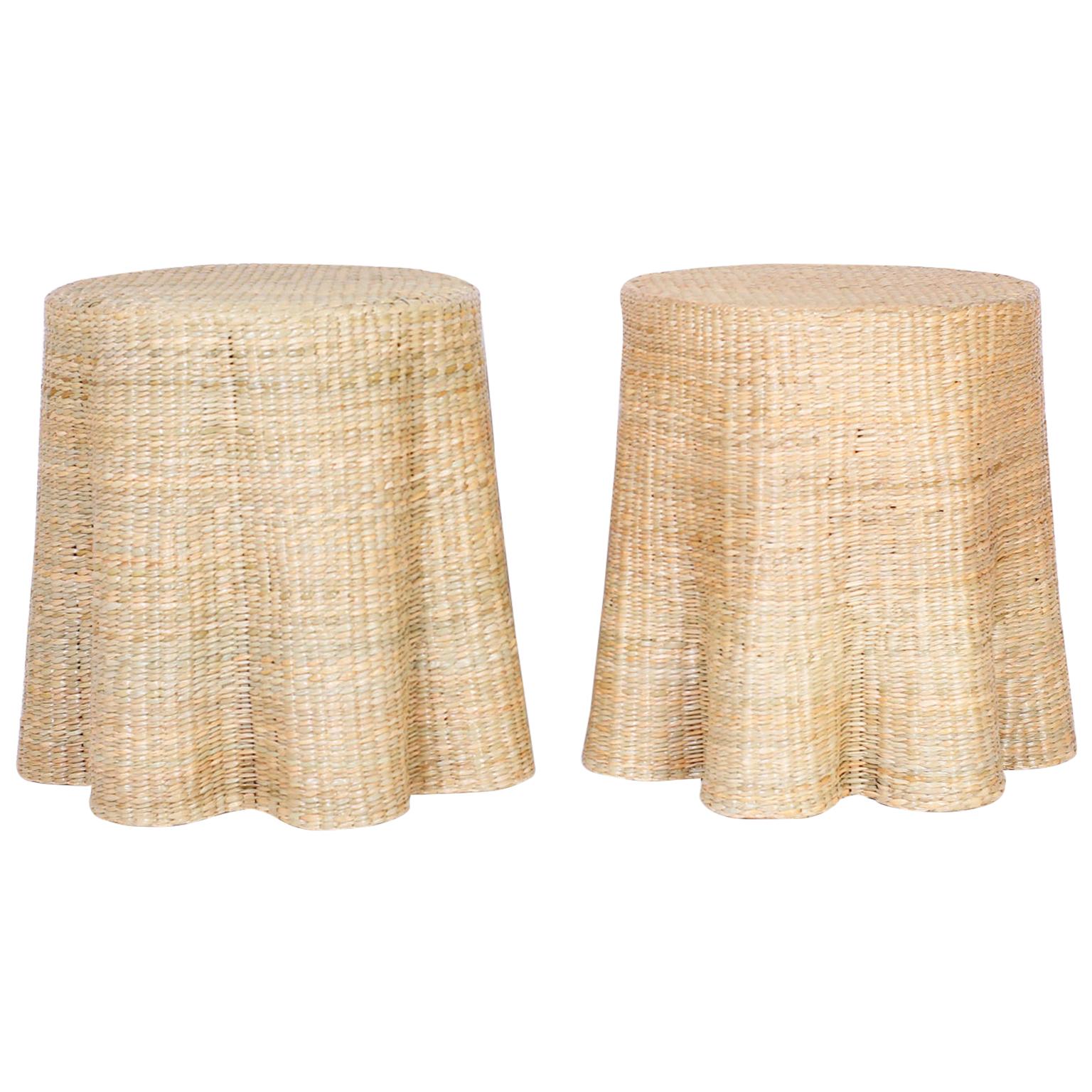 Pair of Wicker Drapery Ghost Tables or Stands from the FS Flores Collection