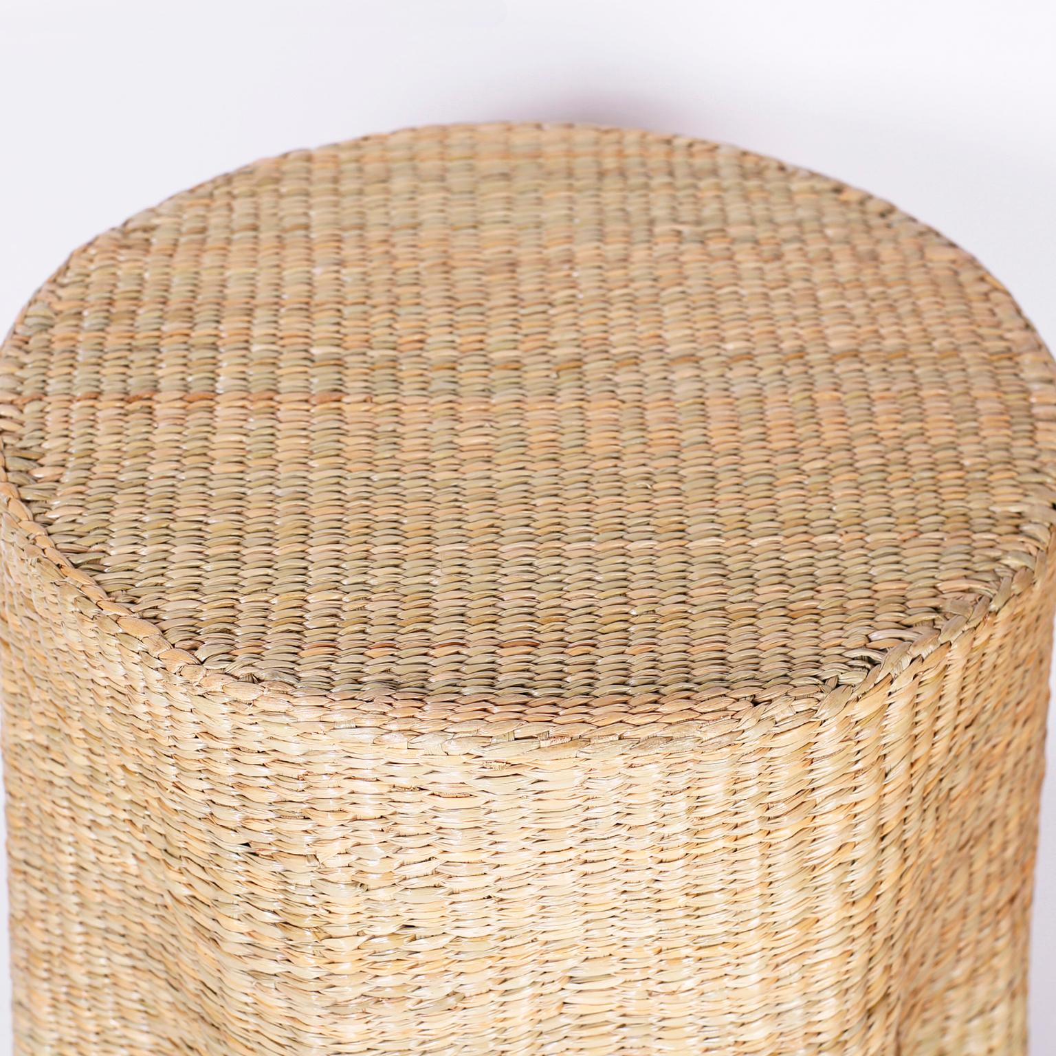 Contemporary Pair of Wicker Drapery Ghost Tables or Stands from the FS Flores Collection