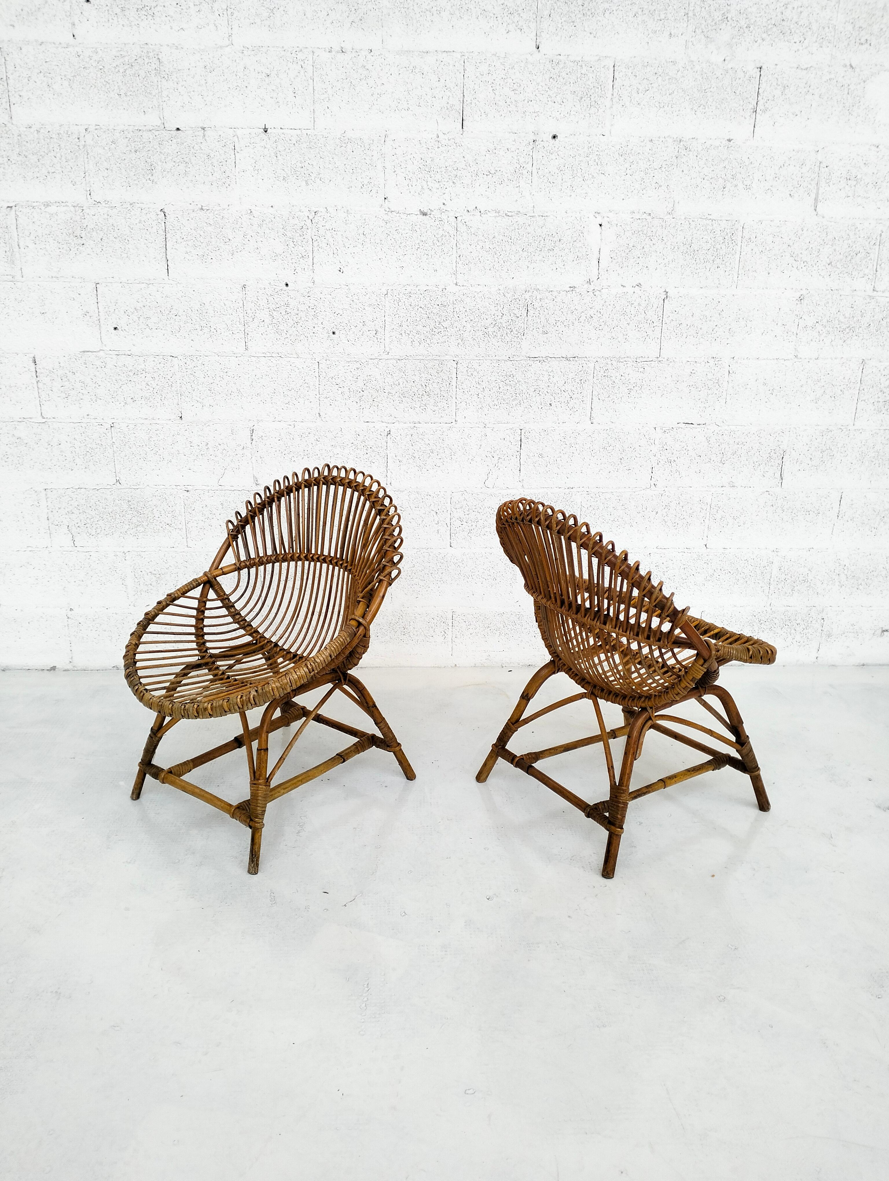 Pair of wicker egg chairs by Bonacina 1960s 3