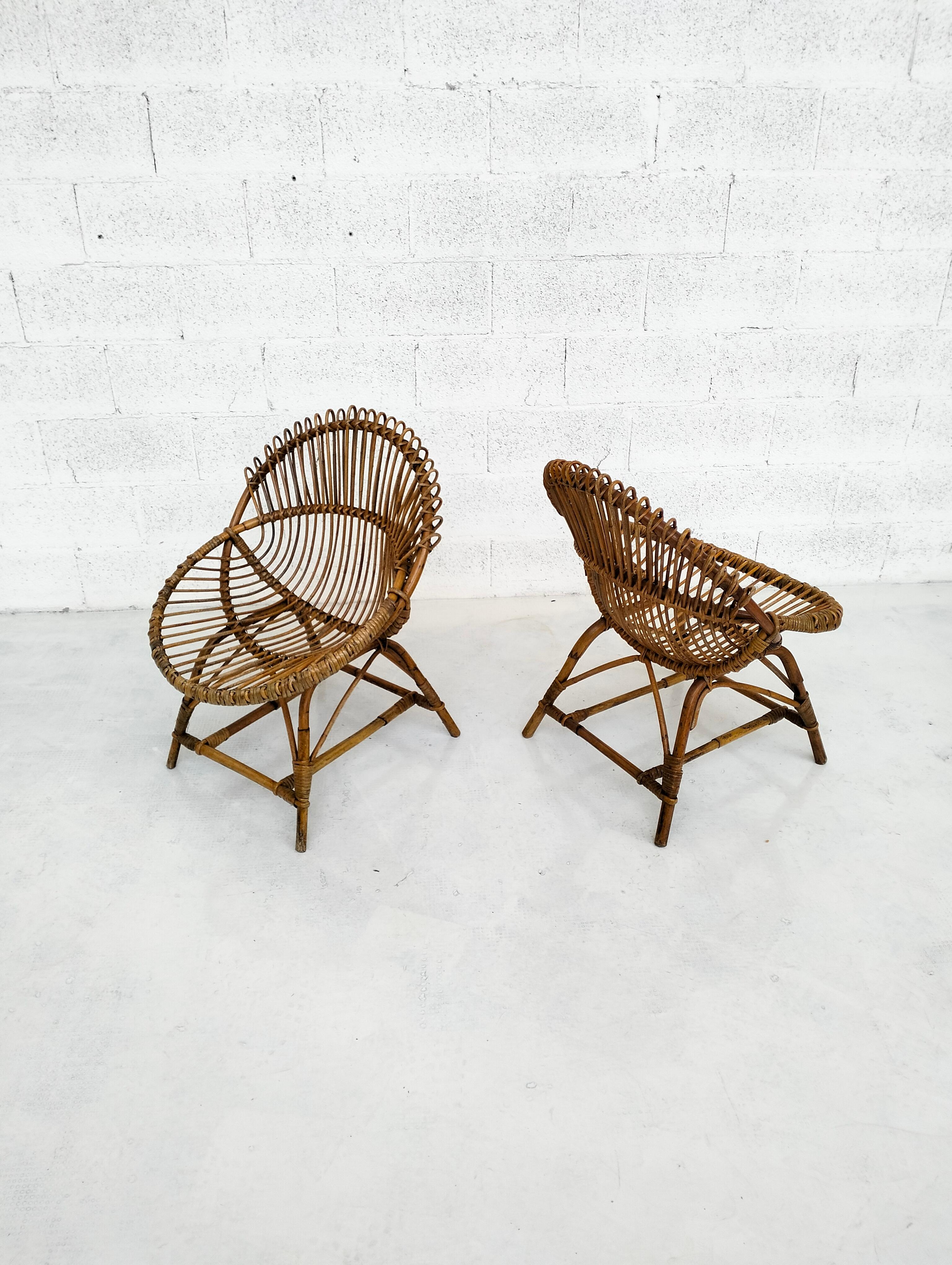 Pair of wicker egg chairs by Bonacina 1960s 4