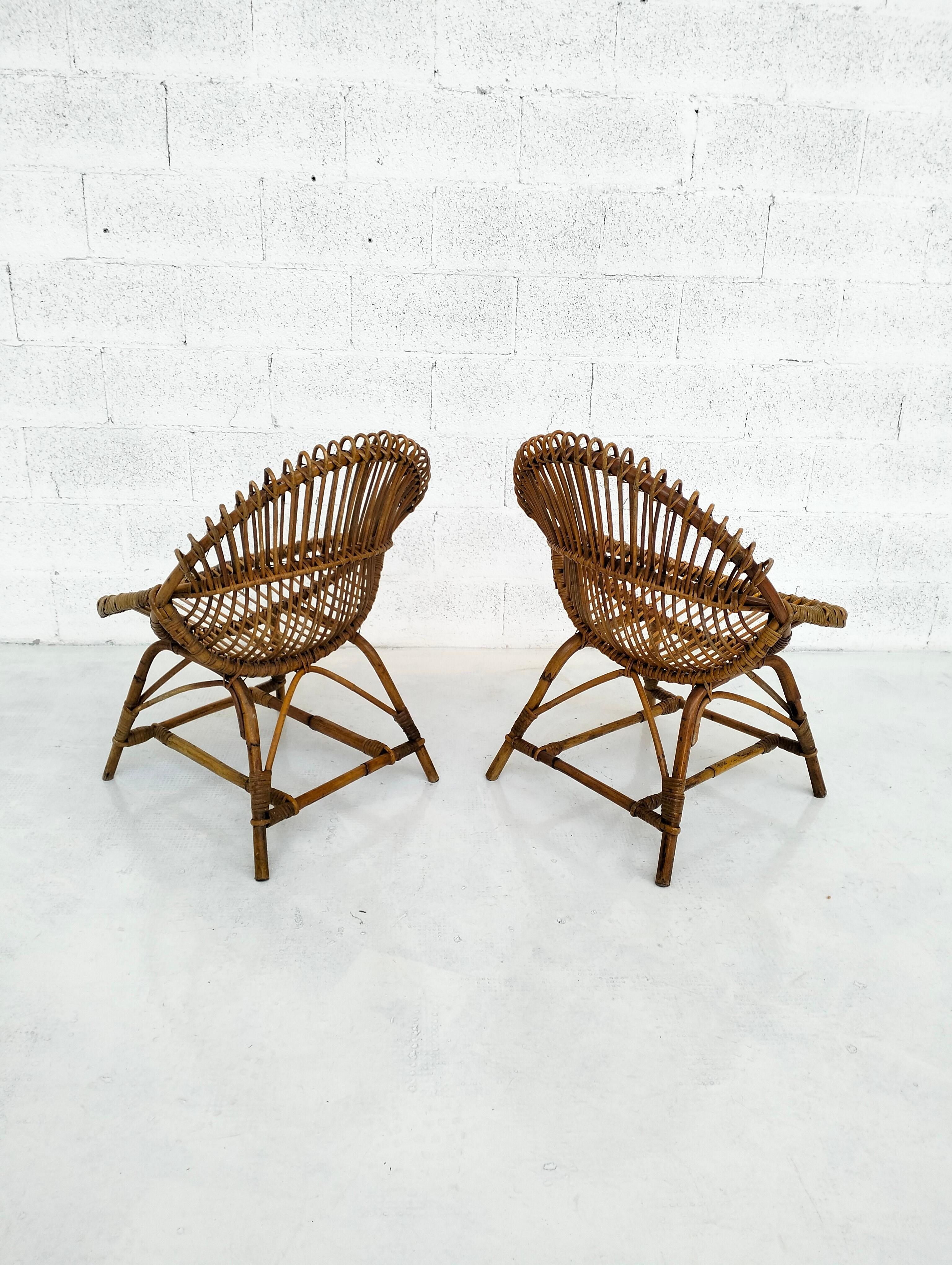 Pair of wicker egg chairs by Bonacina 1960s 5