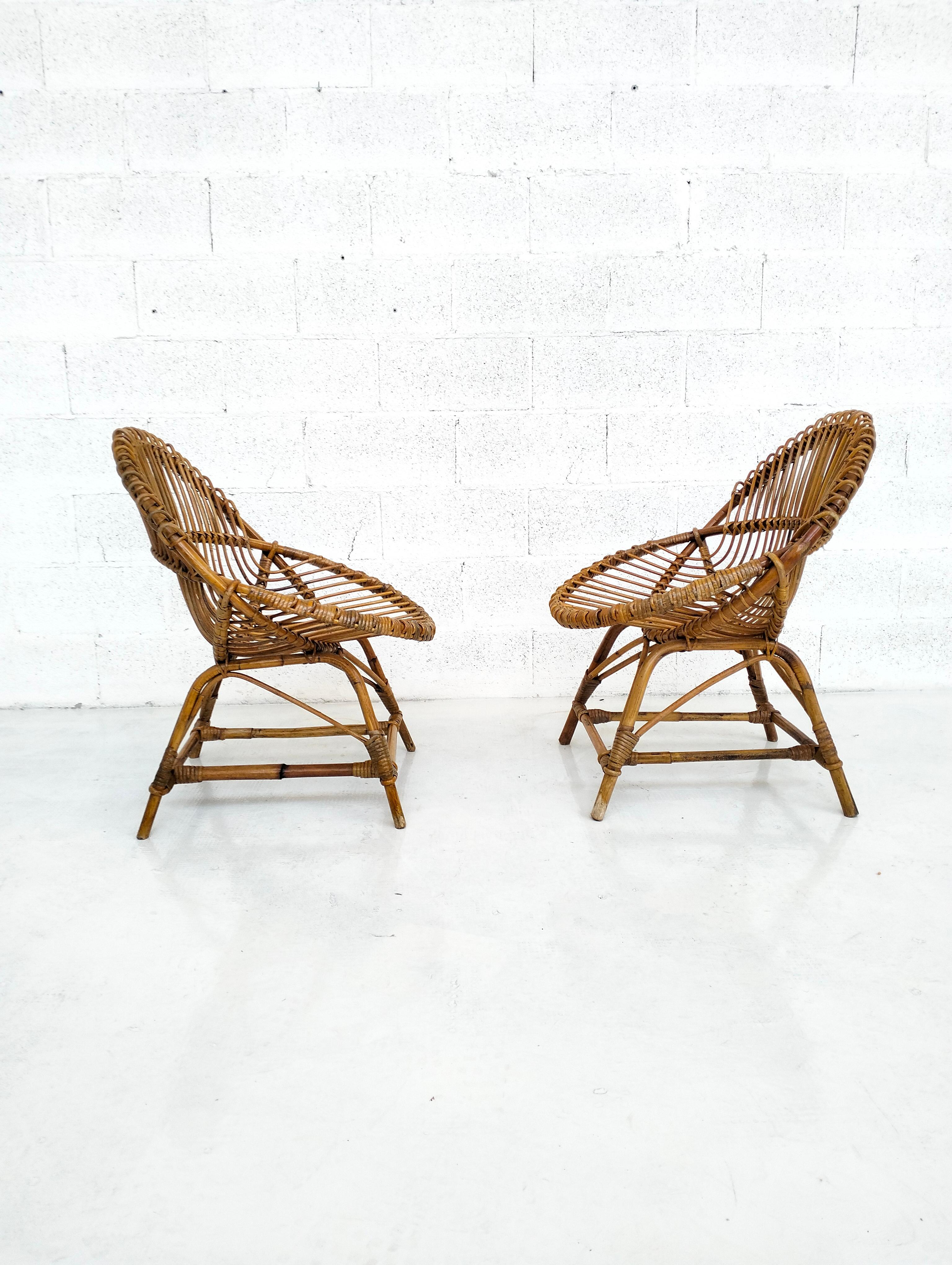 Pair of wicker egg chairs by Bonacina 1960s 1
