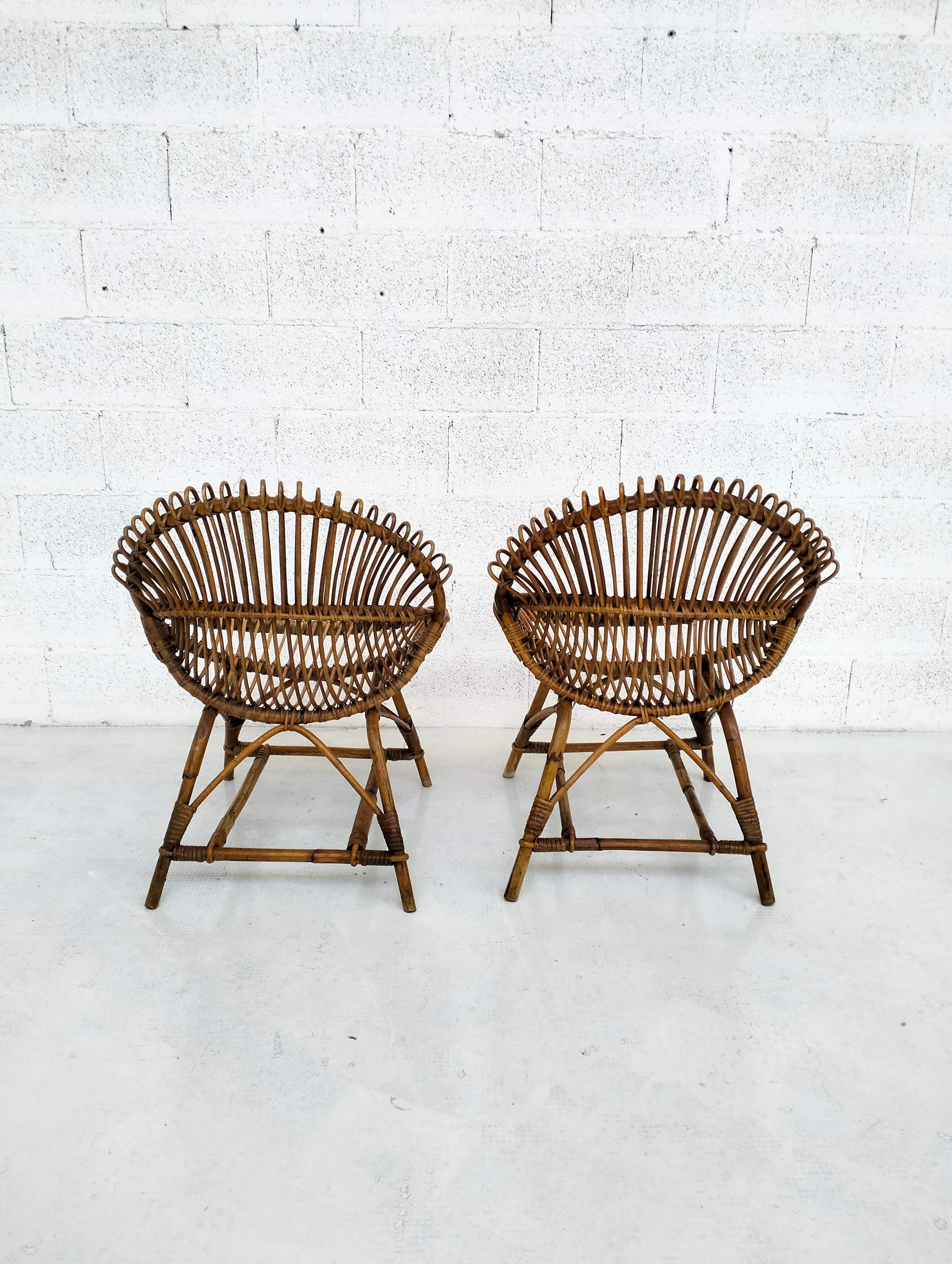 Pair of wicker egg chairs by Bonacina 1960s 2