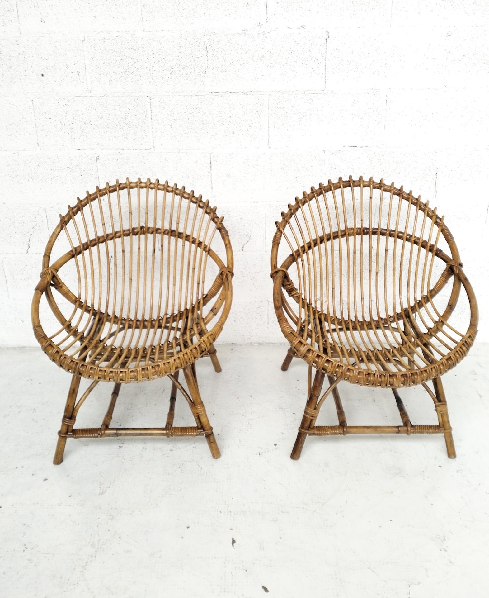 Paar italienische Eierstühle aus Korbgeflecht, 1960er Jahre im Angebot 2