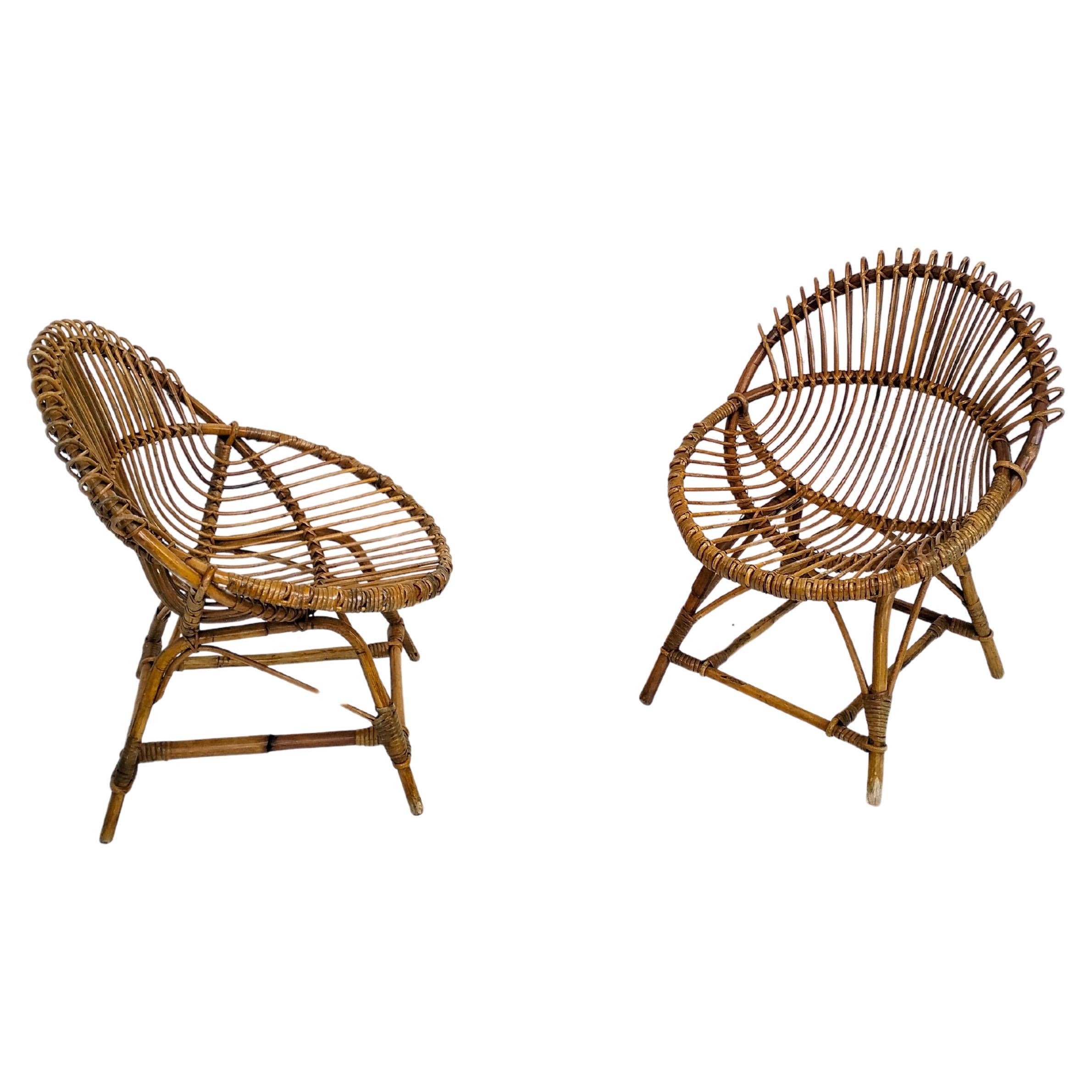 Pair of wicker egg chairs by Bonacina 1960s For Sale