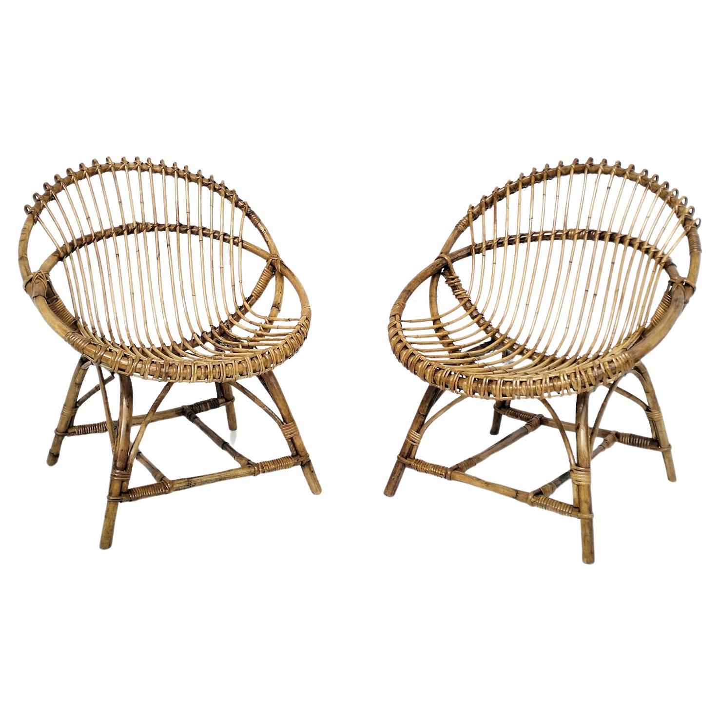 Pair of Italian wicker egg chairs, 1960s