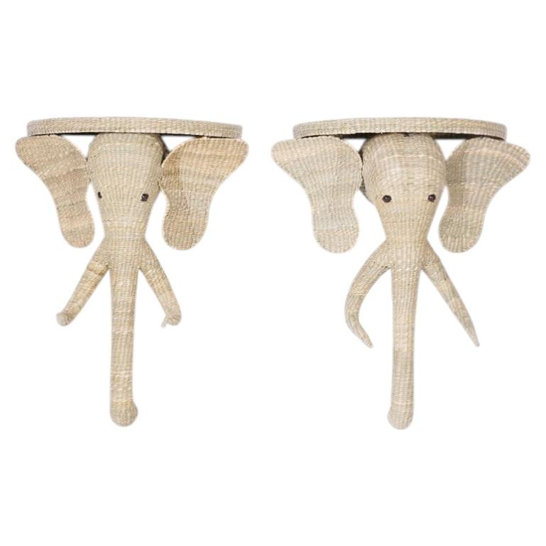 Pair of Wicker Elephant Consoles For Sale