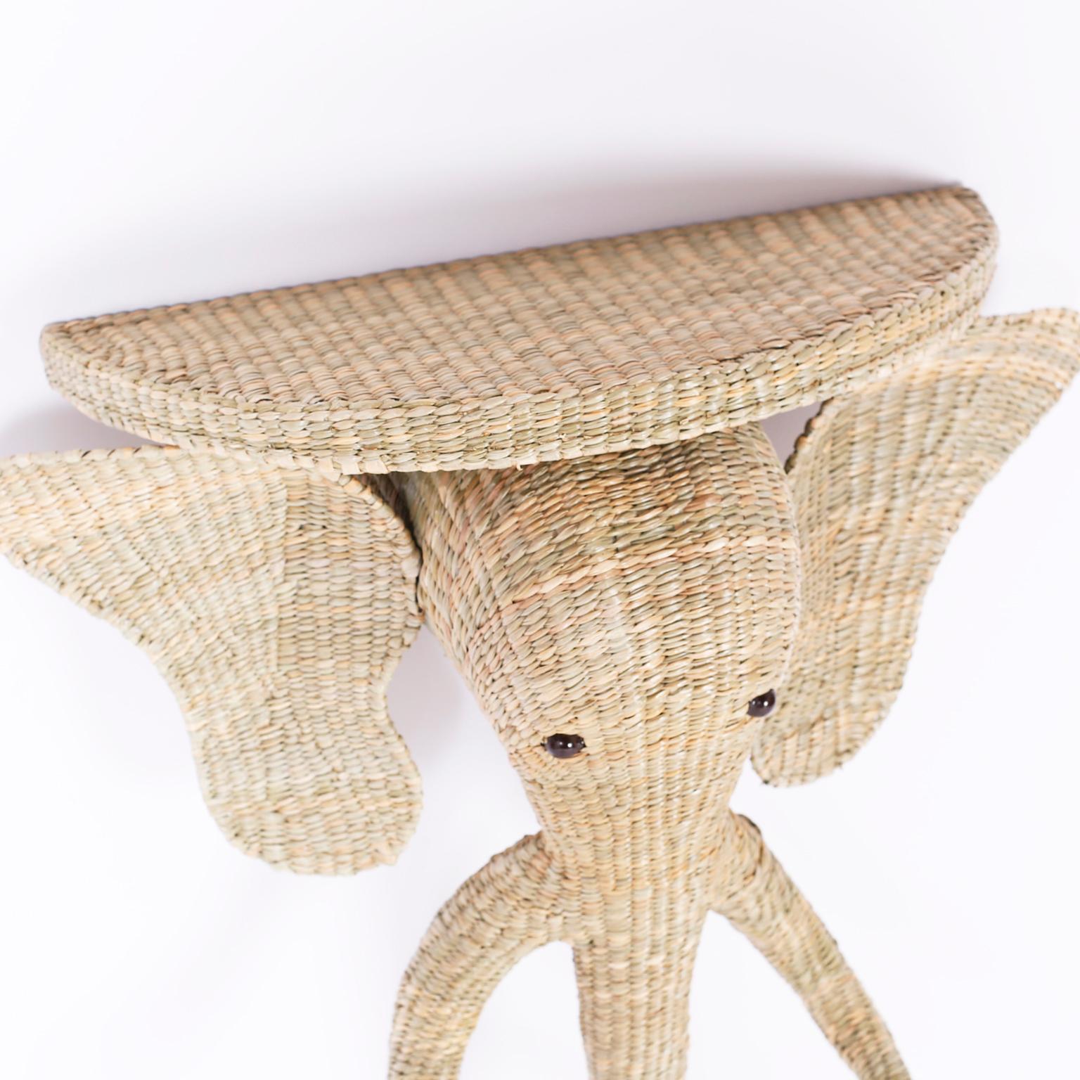 British Colonial Pair of Wicker Elephant Consoles or Brackets from the FS Flores Collection